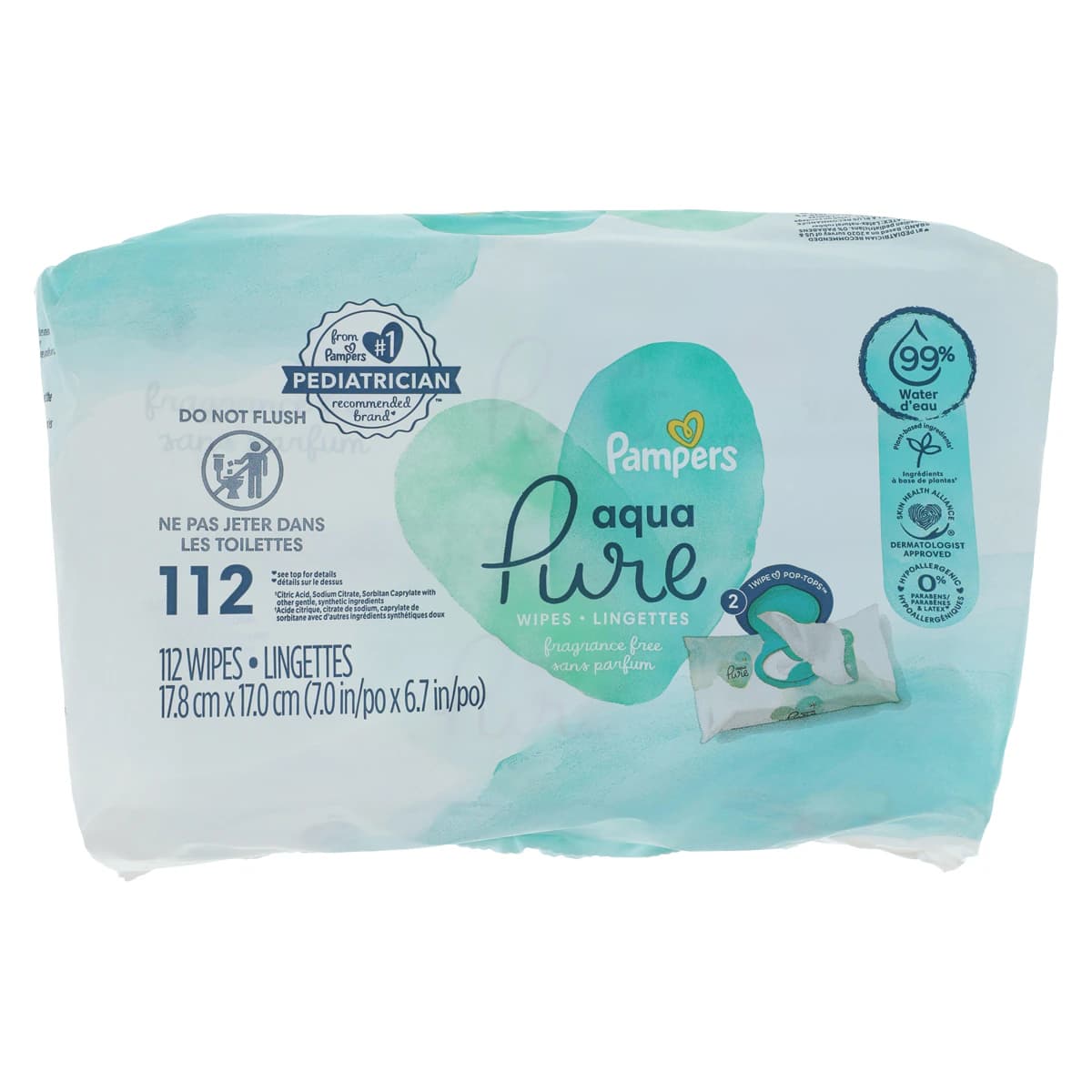 Pampers Aqua Pure Baby Wipes, 112 Count, Fragrance-Free, Hypoallergenic - Pampers Aqua Pure Wipes - Image 1