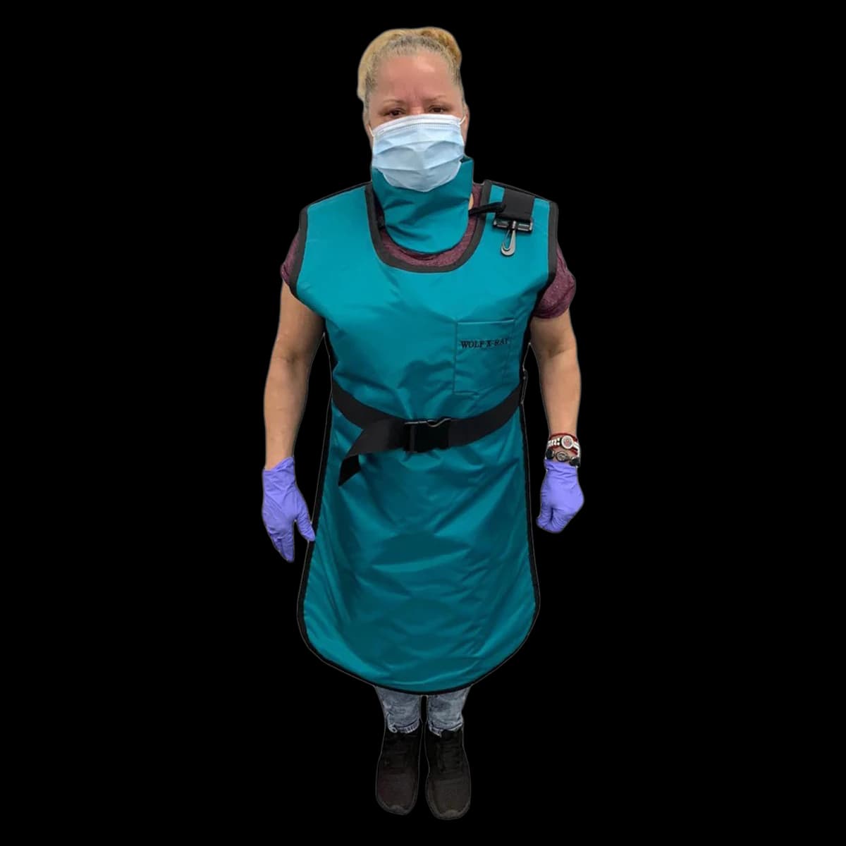 Wolf X-Ray Lead Free Apron Coat with Thyroid Collar, Teal, 24" x 42", Each - Apron Coat Lead Free w/Thyr Cl - Image 1