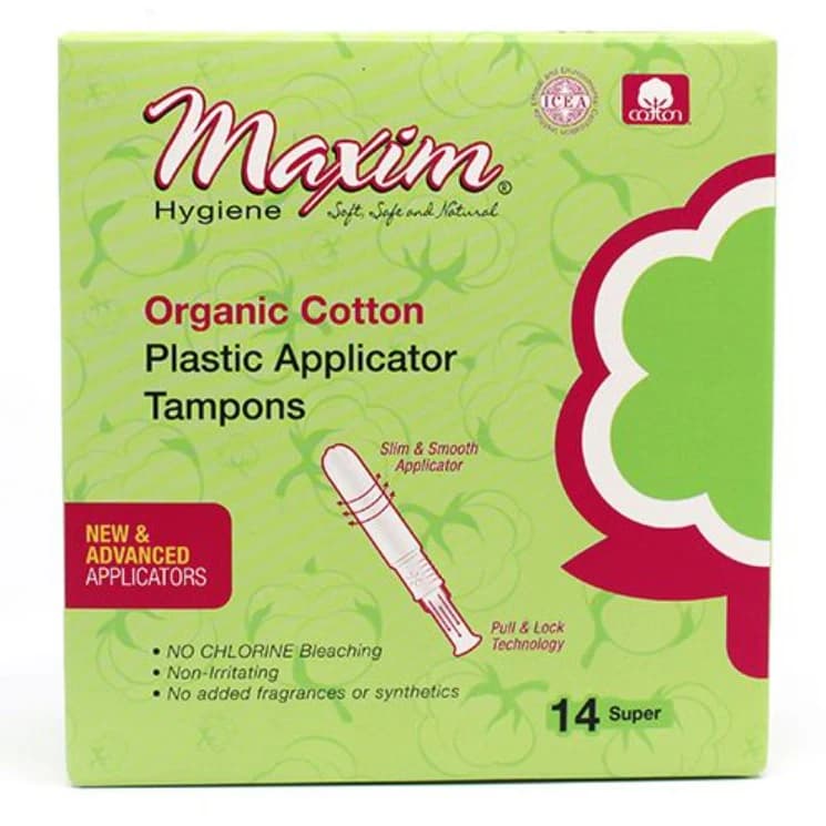 Maxim Hygiene Products Organic Cotton Tampons, Super Absorbency, Plastic Applicator, Unscented, 14 Count - Org Cttn Plstc App Tampon 14ct - Image 1
