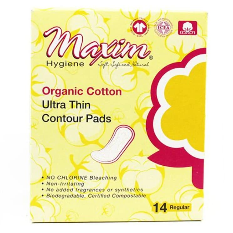 Maxim Hygiene Products Organic Cotton Contour Pads, Ultra Thin, Regular, White, Disposable, 14/Box - Org Cttn Contour Pads UT - Image 1