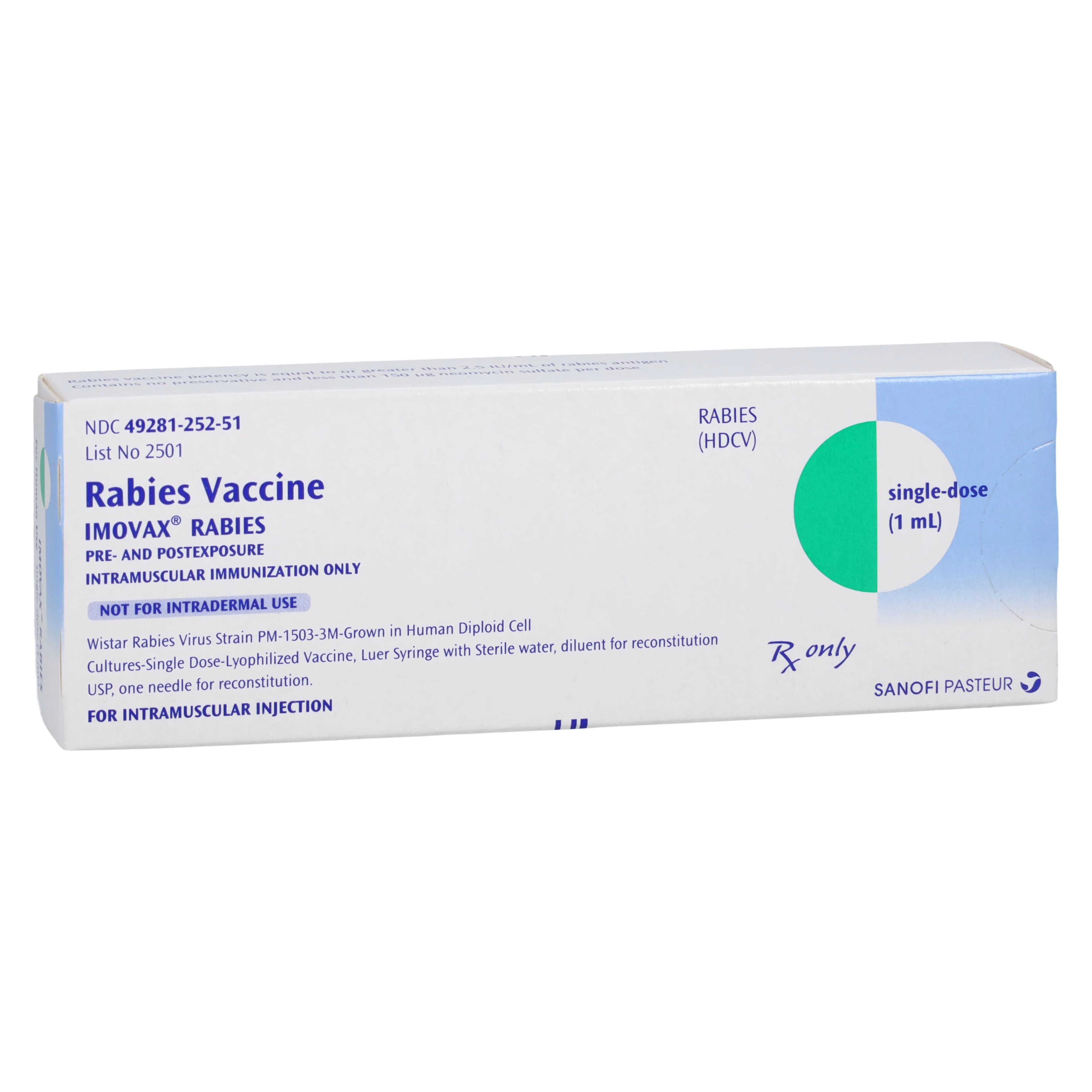Imovax Rabies Vaccine (HDCV), 2.5 IU/mL, Single-Dose Vial, 1 mL, 1/Box - Imovax Rabies Pre/Post SDV Inj - Image 1