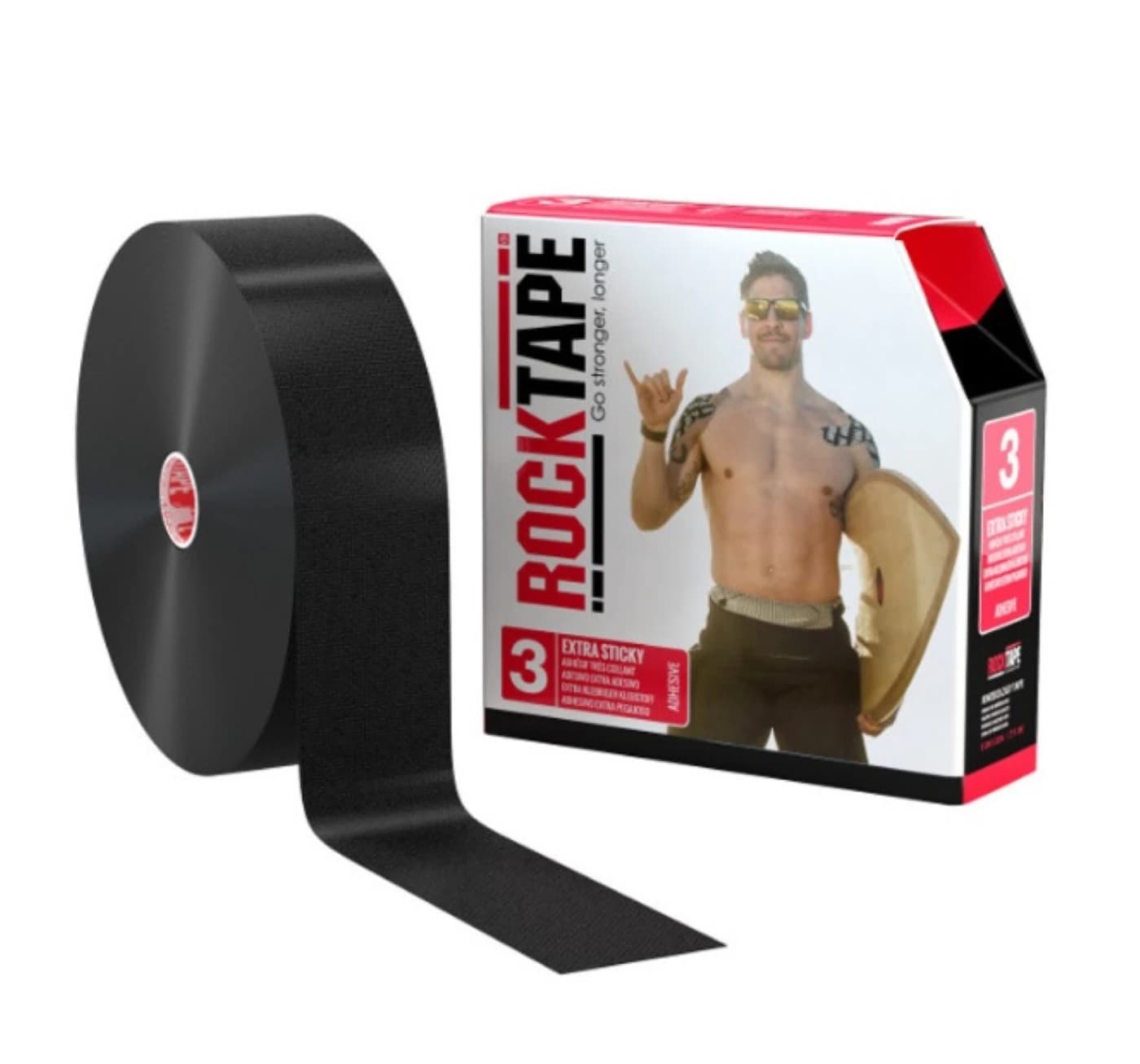RockTape Kinesiology Tape, 97% Cotton/3% Nylon, 2" x 105', Black, 1 Roll - Tape Kinesiology RockTape - Image 1