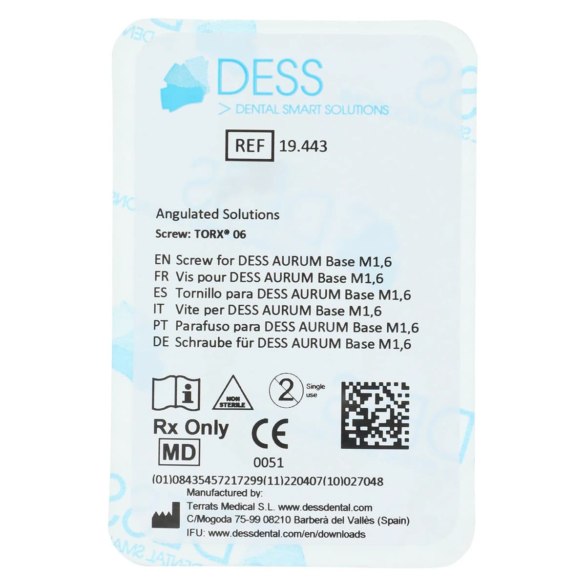 DESS Screw Torx NC/RC for Angulable Ti-Base, Conical Bone Level, Straumann BL (3.3/4.1/4.8), Each - Screw Abt STRBL NC/RC TRX - Image 1