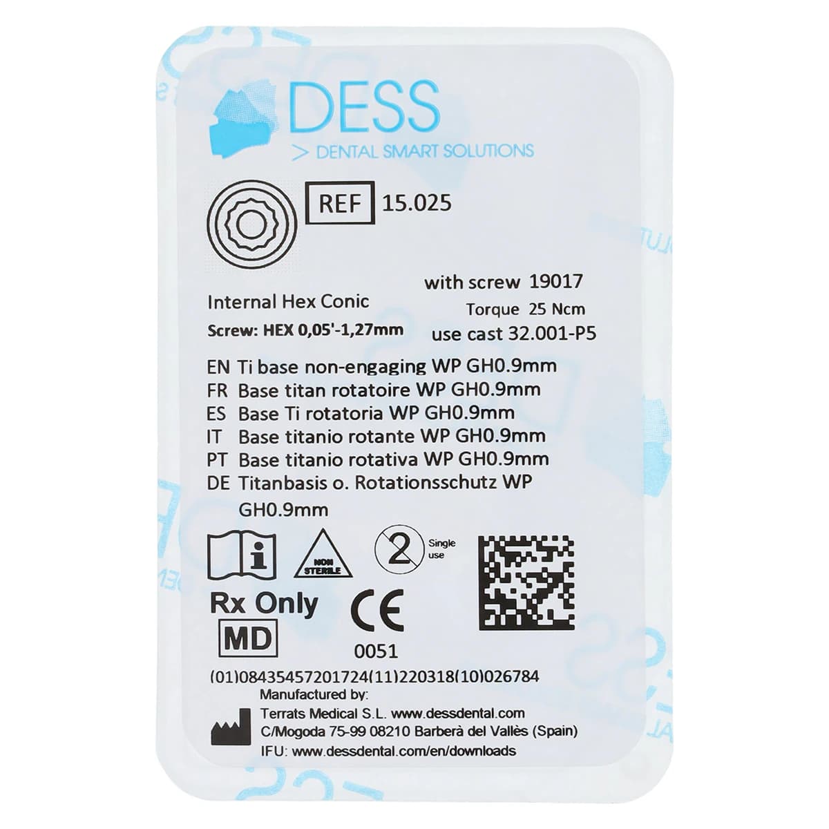 Dess TiBase Non-Engaging Titanium Base for Astra OsseoSpeed, 4.5/5.0, Lilac, 1.1mm Gingival Height, Each - TiBase NEng AstraLilac 1.1mm - Image 1