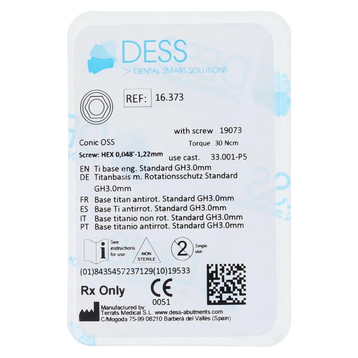 Dess TiBase Engaging Titanium Base for Osstem, Standard, 1.0mm, Each - TiBase Eng Osstem Std 1.0mm - Image 1