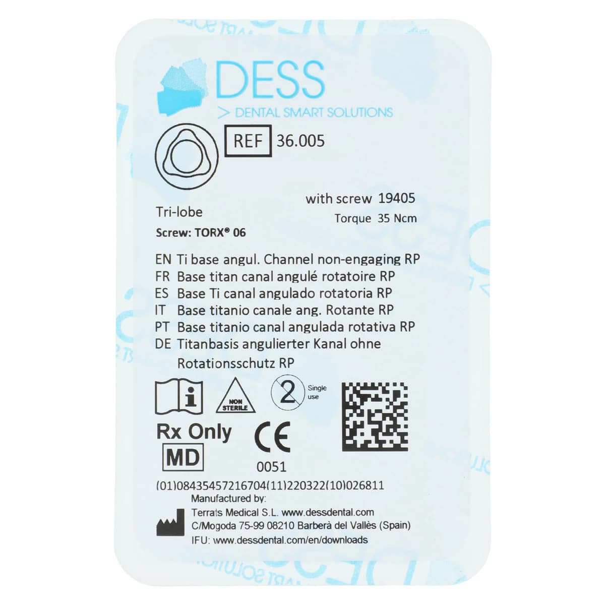 DESS ANGLEBase Titanium Non-Engaging Abutment Base, 4.3mm, Nobel Replace Compatible, RP/Trilobe, Each - ANGBase NEng NBRpl 4.3 RP - Image 1
