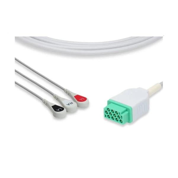 ECG Cable, Direct-Connect, Adult/Pediatric, 3-Lead, for Marquette Compatible, Each - Cable ECG Direct-Connect Mrqtt - Image 1