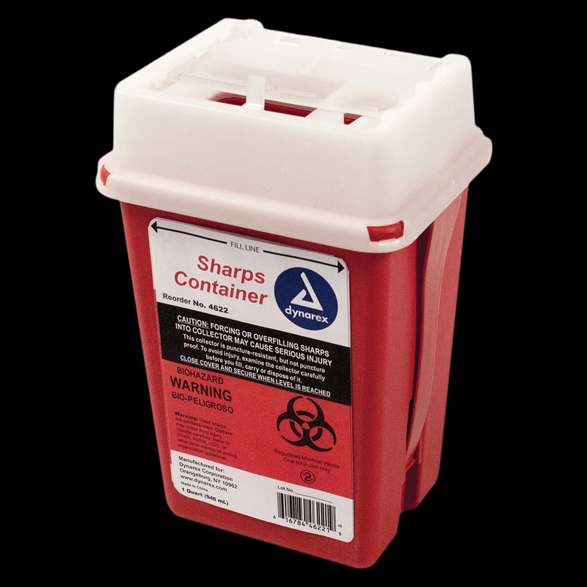 Dynarex Sharps Container, 1 Qt, Red, Slide Lid, 4.3x3.5x6.5", Plastic, #4622 - Sharps Cont Slide Lid - Image 1