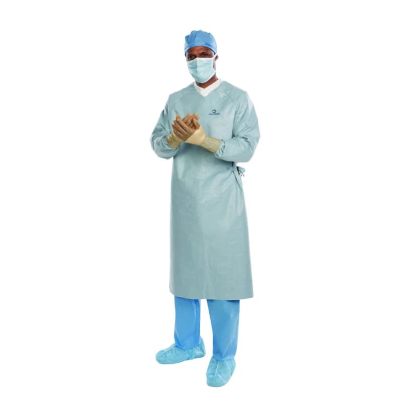 Halyard Aero Surgical Gown, AAMI Level 4, Poly, X-Large, Chrome, Sterile, Full Back, Hook & Loop Knit Cuff, with Towel, 30/Case - Aero Gown Surg AAMI4 XL - Image 1