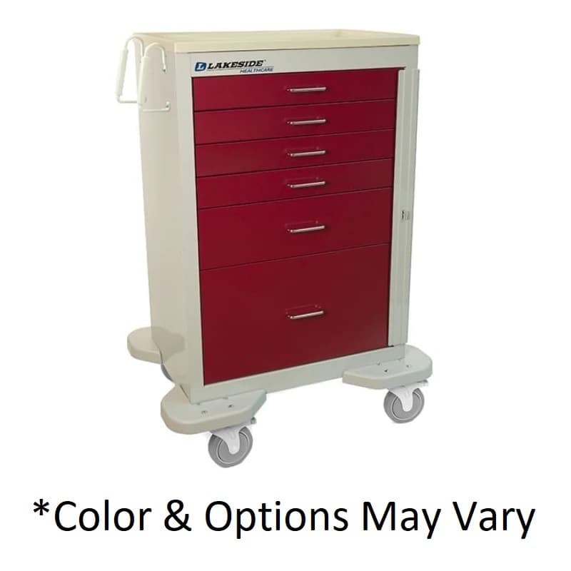 Lakeside Classic Medical Cart, Aluminum, 6 Drawers (3x3", 2x6", 1x9"), Push Button Lock - Cart Medical Aluminum 6 Drawer - Image 1