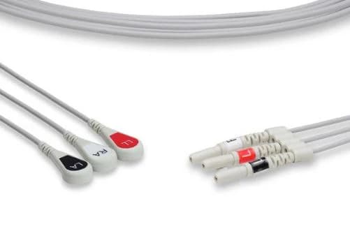 Orantech ECG Leadwire, 3-Lead, Snap/DIN Connector, Adult/Pediatric, AHA, Each - Leadwire ECG 3-Ld Snap/Din - Image 1
