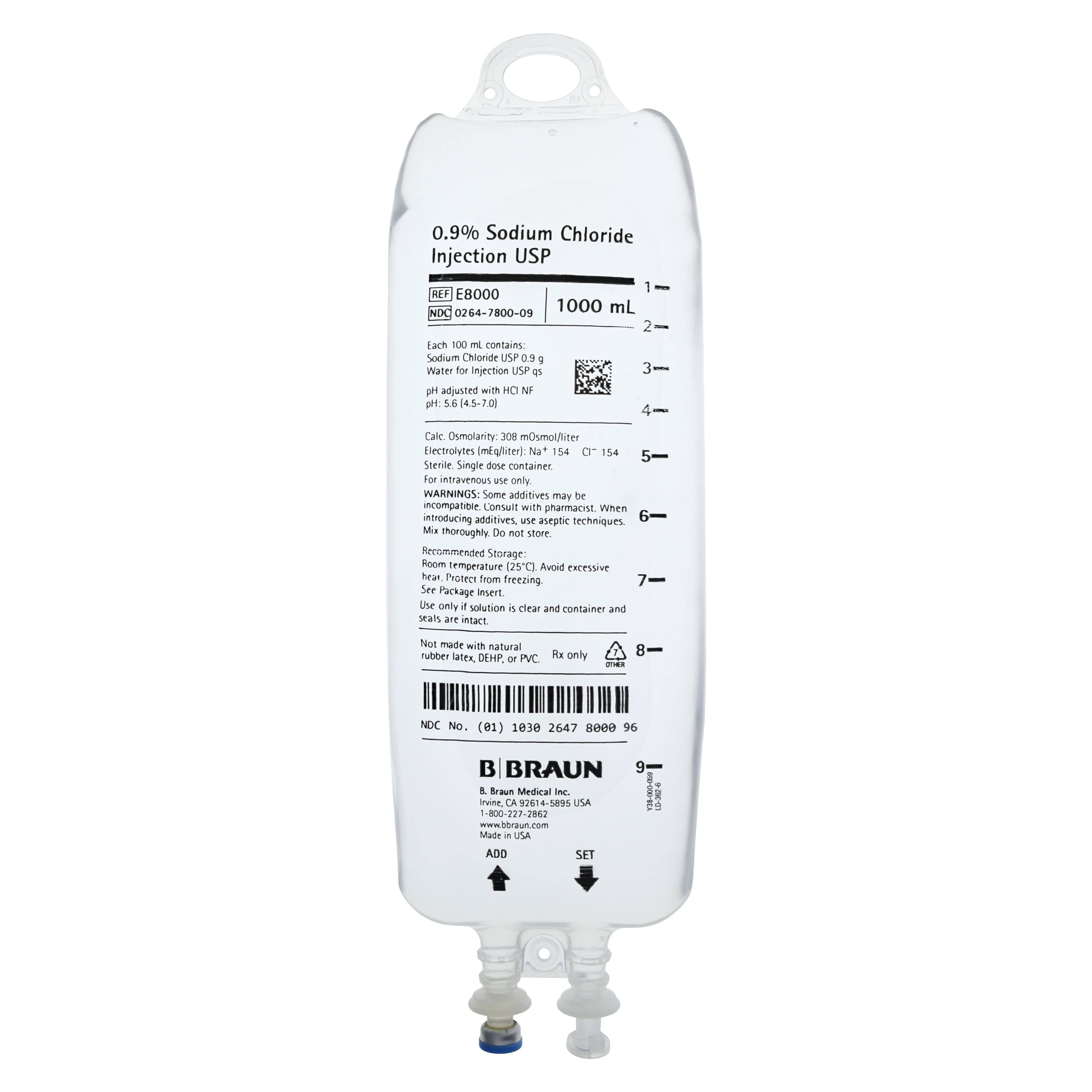 B. Braun Sodium Chloride Injection 0.9%, 1000 mL IV Bag, Sterile, DEHP-Free, Each - Sodium Chloride Injections 0.9% 1000mL - Image 1
