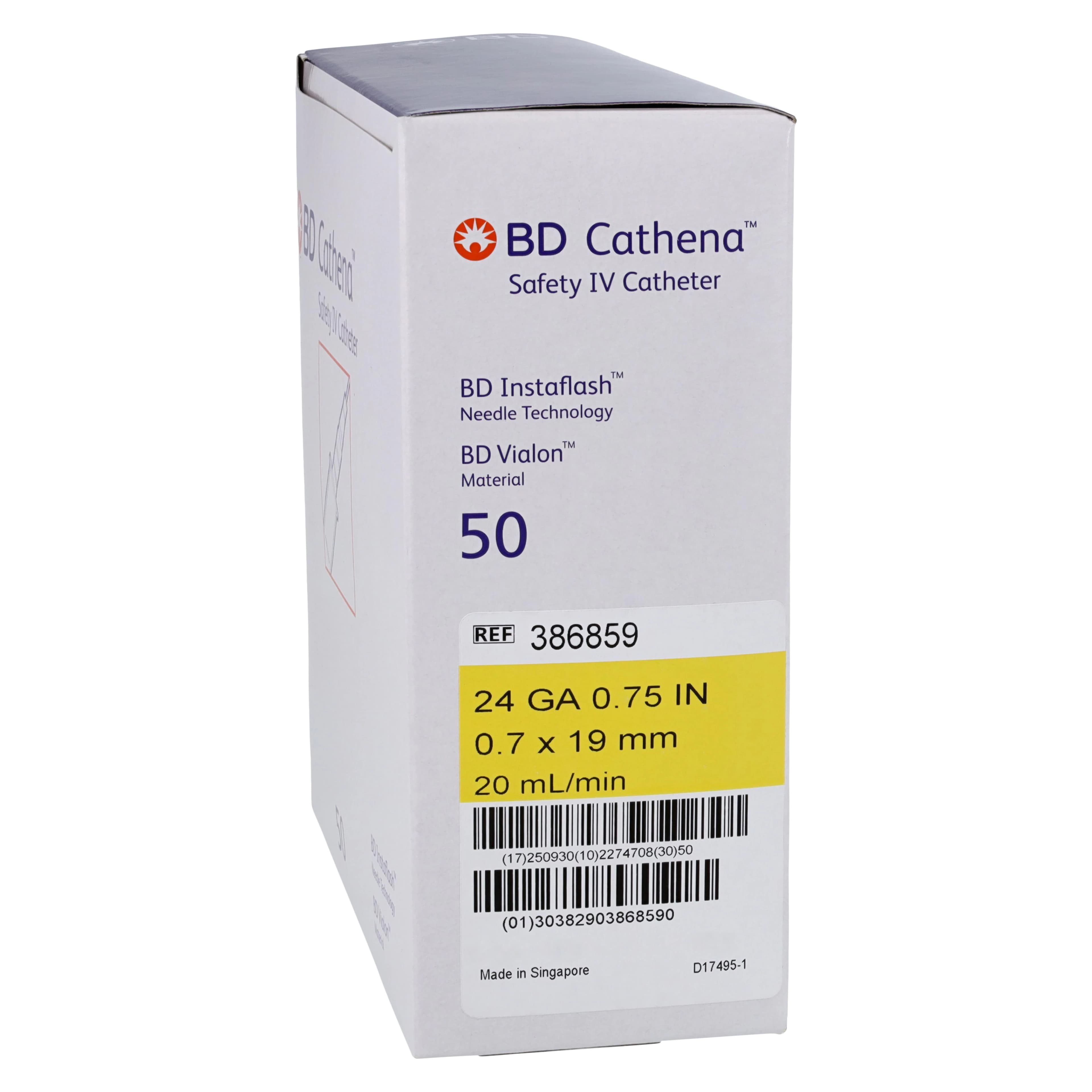 BD Cathena Safety IV Catheter, 24 Gauge x 0.75", Yellow, Shielded, 50/Box - Cathena Safety IV Catheter - Image 1