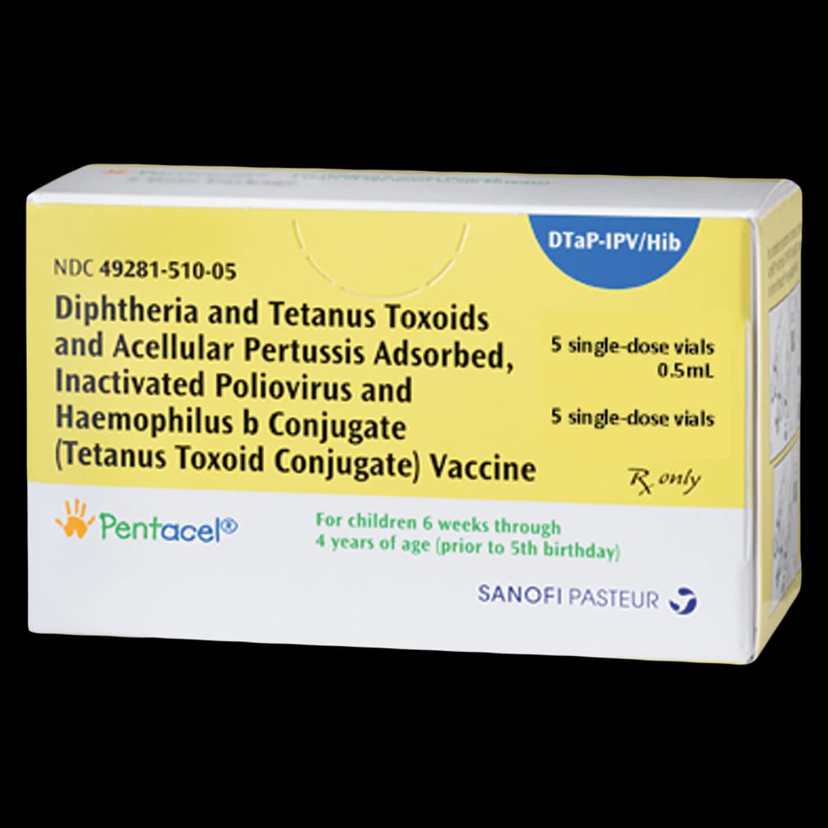 Pentacel DTap-IPV/Hib Injectable Vaccine, 0.5mL Single Dose Vial, 5/Package - Pentacel Dtap Hib Pol SDV Inj - Image 1