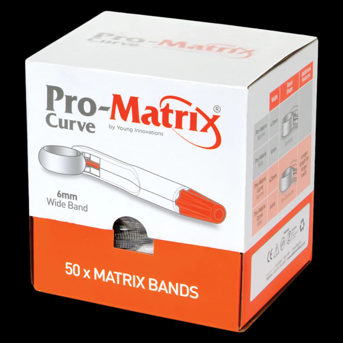 Young Dental Pro-Matrix Curve Contoured Matrix Band, Wide, 6 mm, Orange, 50/Box, 19006 - Pro-Matrix Curved Bands, Wide, Contoured, 6 mm, Orange, 50/Pk, 19006 - Image 1