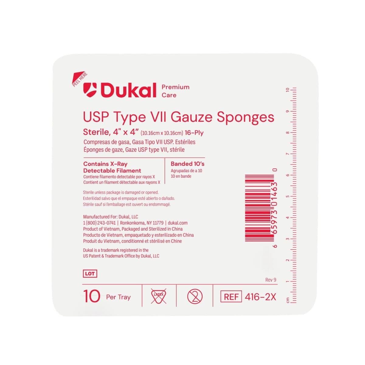 Dukal Cotton Type VII Gauze Sponge, 4x4", 16-Ply, Sterile, X-Ray Detectable - Gauze Sponge Xray Det 16Ply ST - Image 1