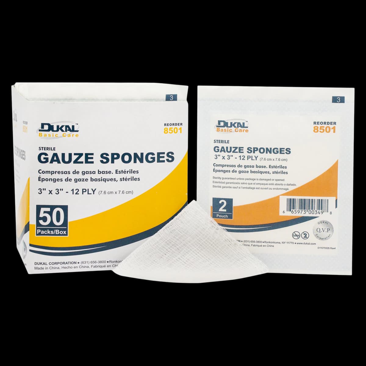 Dukal Everyday Care Sterile Gauze Sponge, 3" x 3", 12-Ply, 100% Woven Cotton - Gauze Sponge Basic ST 12Ply - Image 1