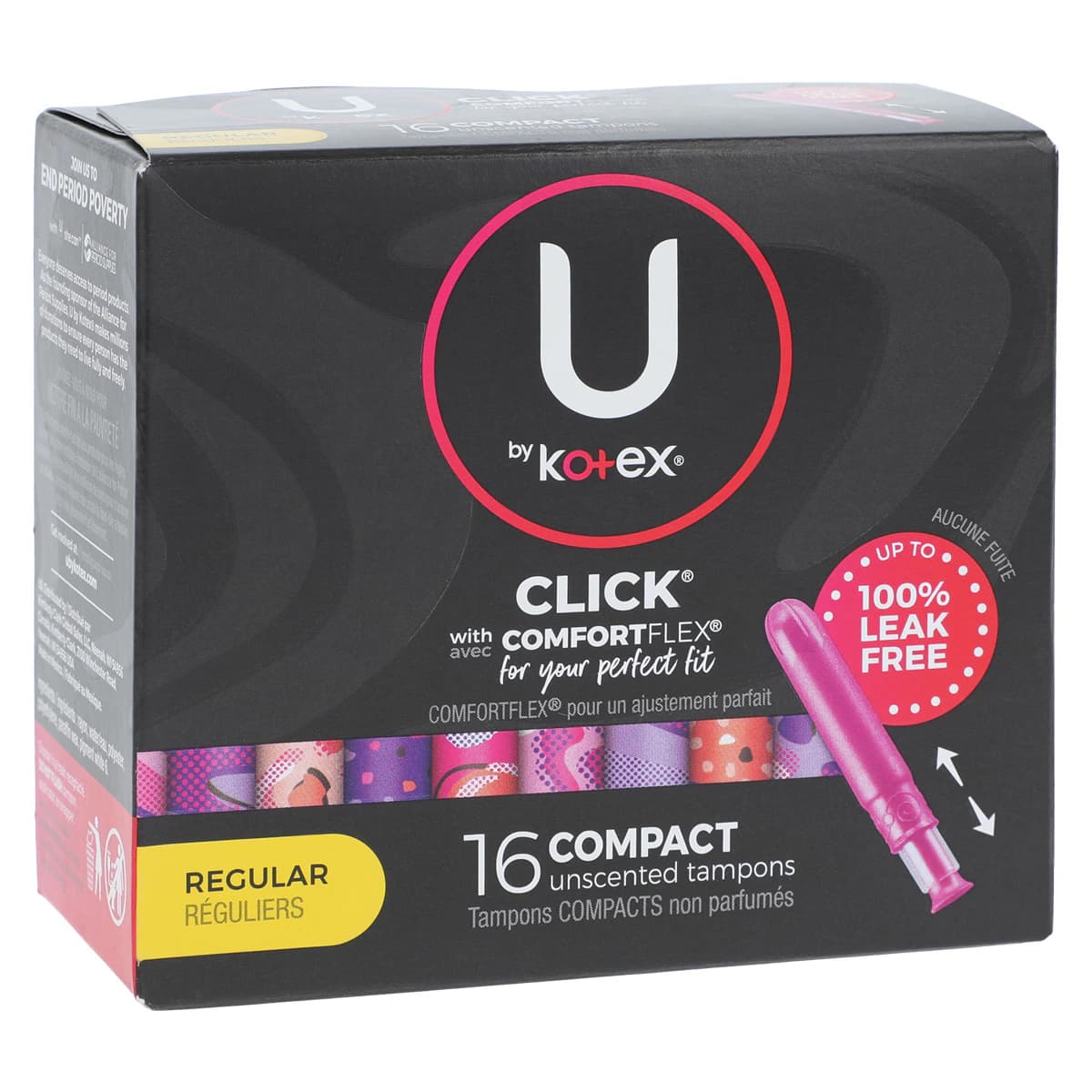 U by Kotex Click Applicator Tampon, Moderate Absorbency, White, Fragrance Free, Latex-Free, 16/Box - Tampon Kotex Click Plastc App - Image 1