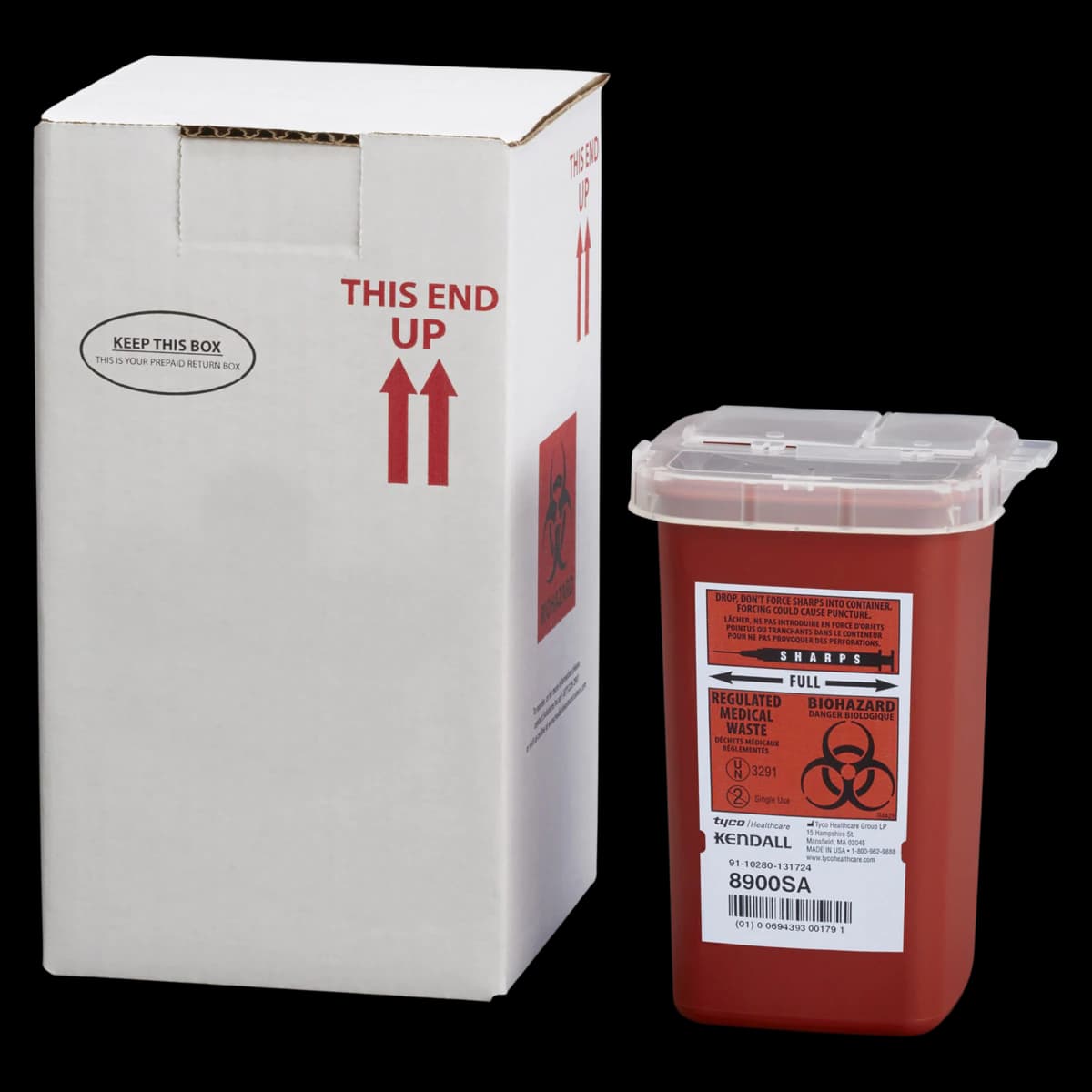 Mailback Sharps Container, 1 Quart, Red, Biohazard Disposal - Mailback Sharps 1 Qt - Image 1