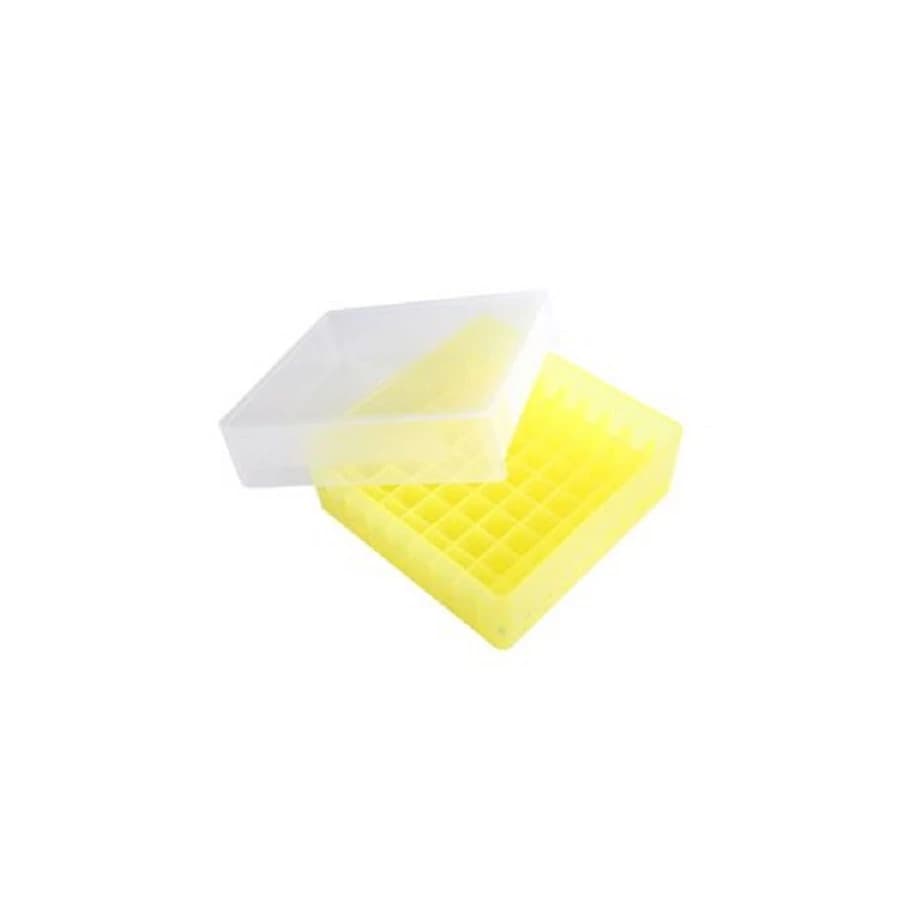 Heathrow Scientific Microtube Storage Box, 81-Place, Yellow, Autoclavable, 5/Pk - Storage Box 81Well Tube - Image 1