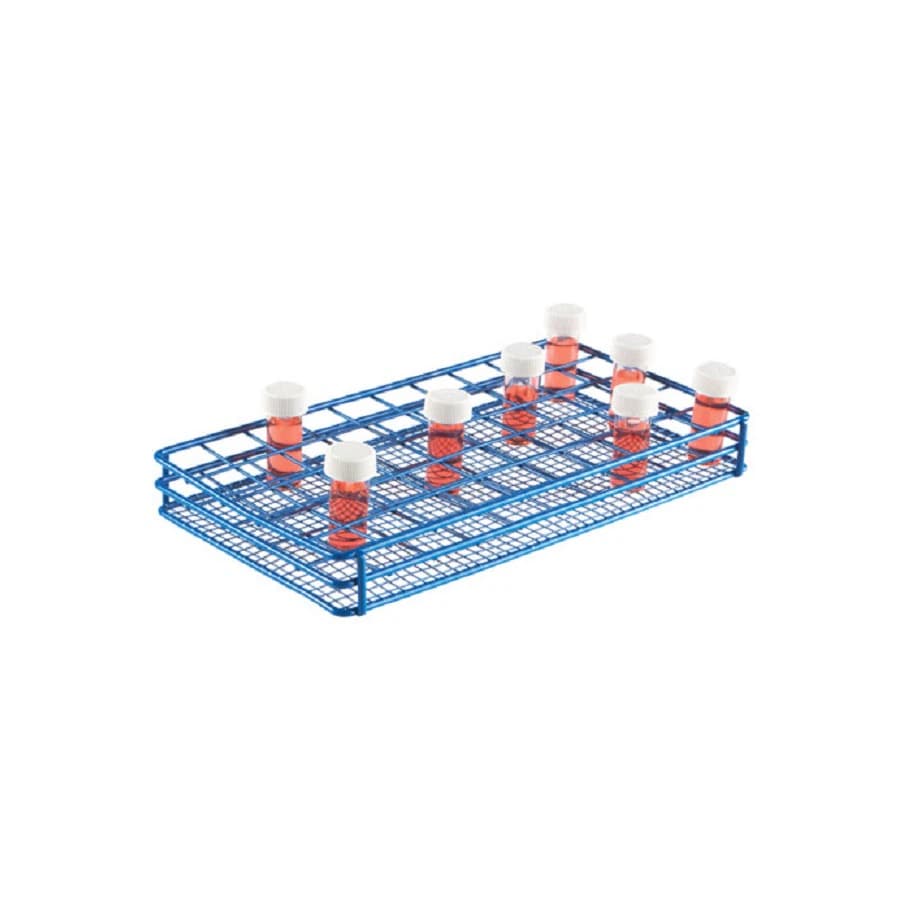 Heathrow Scientific Coated Wire Test Tube Rack, 25mm, 5x10 Array, 50 Well, Blue - Coated Wire Tb Rck 25mm 5X10 - Image 1