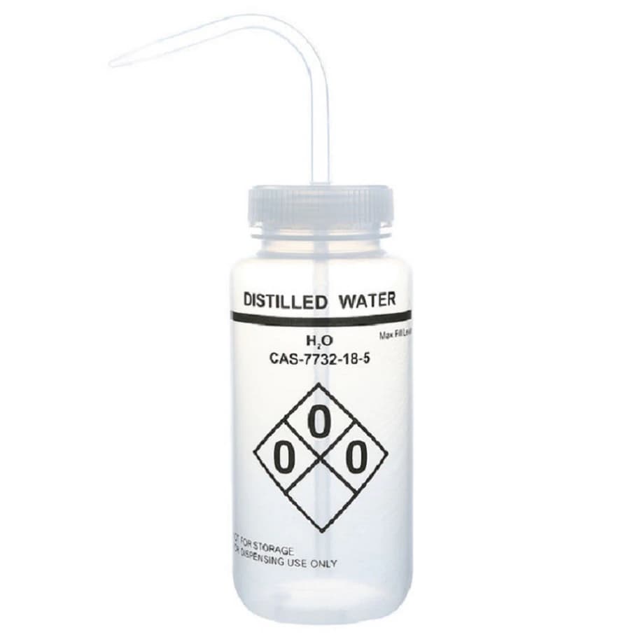 Heathrow Scientific Safety Labeled Wash Bottle, Wide Mouth, Clear, 500mL, 6/Pk - Wash Bottles Safety Labeled - Image 1