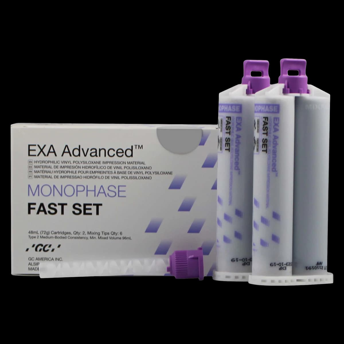 GC America EXA Advanced VPS Impression Material, Monophase, Fast Set, 48 mL Cartridge Refill, 2/Pkg, 137112 - EXA Advanced Cartridge Refill - Image 1