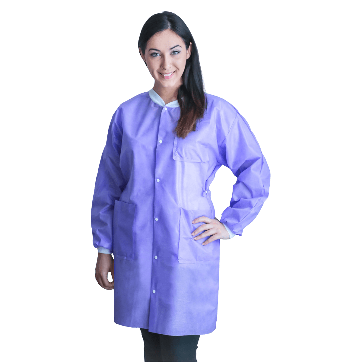 FitMe Disposable Lab Coat, Medium, Purple, 10/Bag, UGC-6604-M - FitMe Lab Coats - Image 1