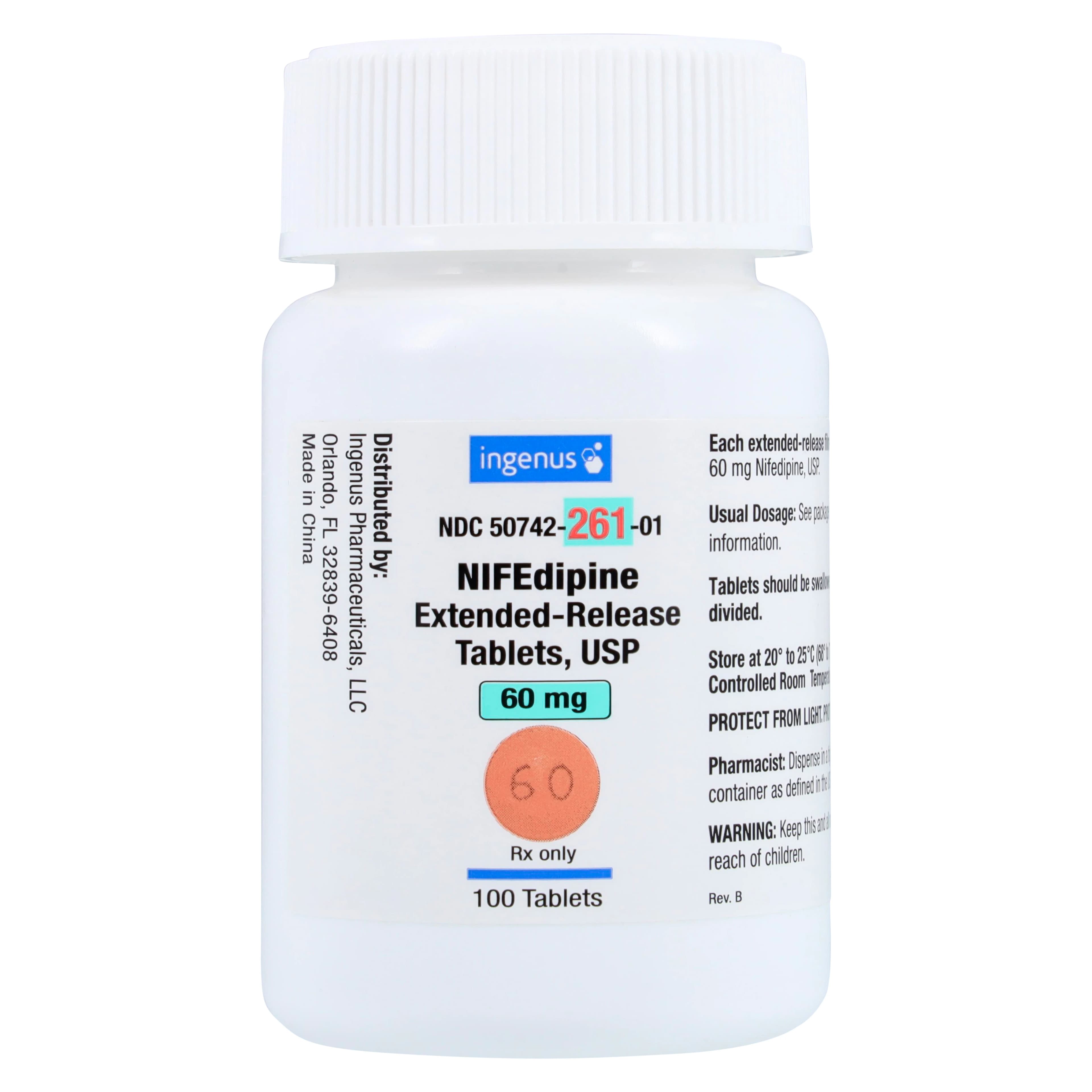 Nifedipine Extended-Release Tablets 60 mg, 100 Count Bottle (Ingenus Pharma) - Nifedipine ER Tablets - Image 1