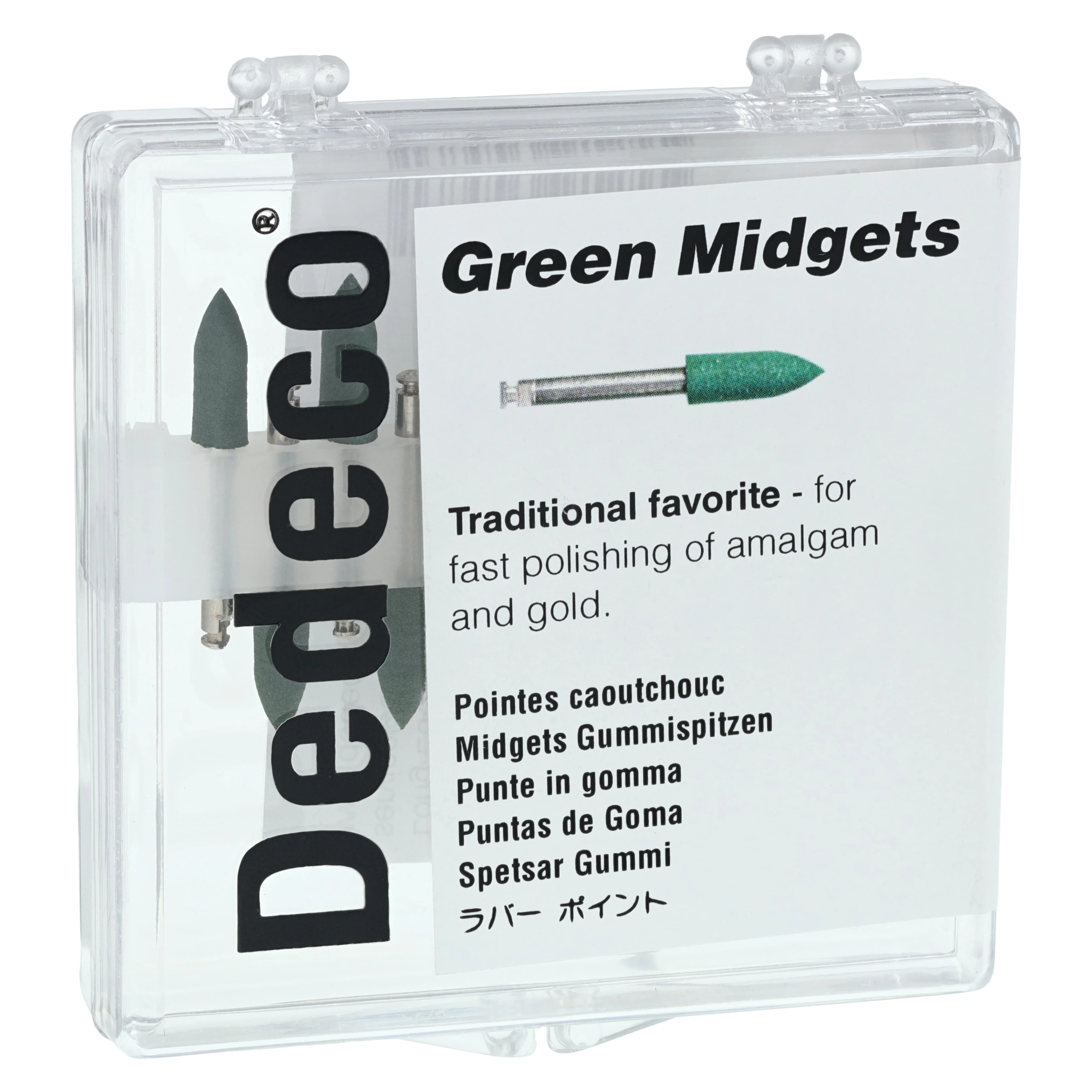 Dedeco Classic Midget Polisher #138, Green, Coarse, Right Angle (RA), 3/32" (2.35mm) Shank, 12/Box - Green Midgets RA 138 12/Bx - Image 1