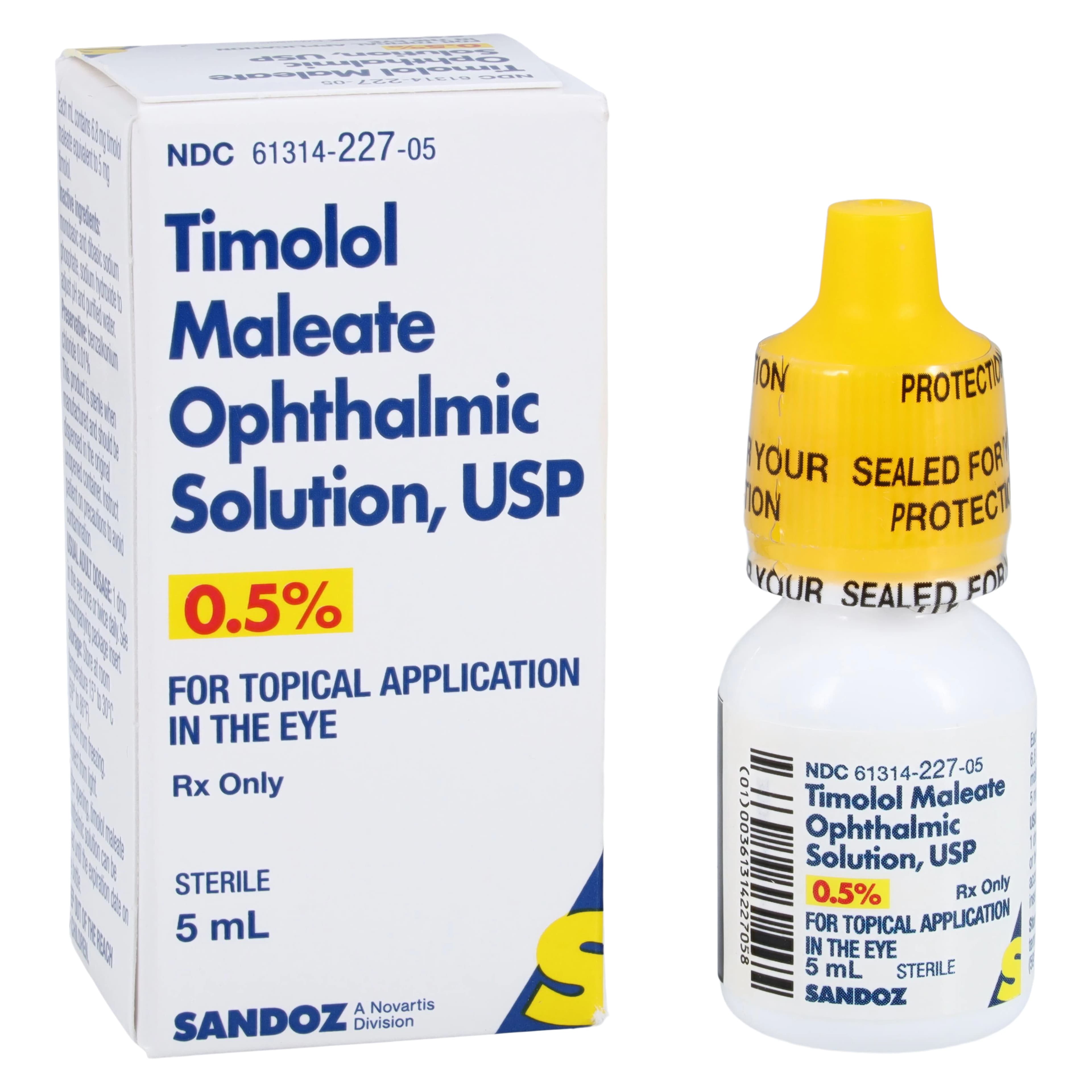 Timolol Maleate Ophthalmic Solution 0.5%, 5 mL Bottle (Sandoz) - Timolol Maleate Ophth Sol - Image 1
