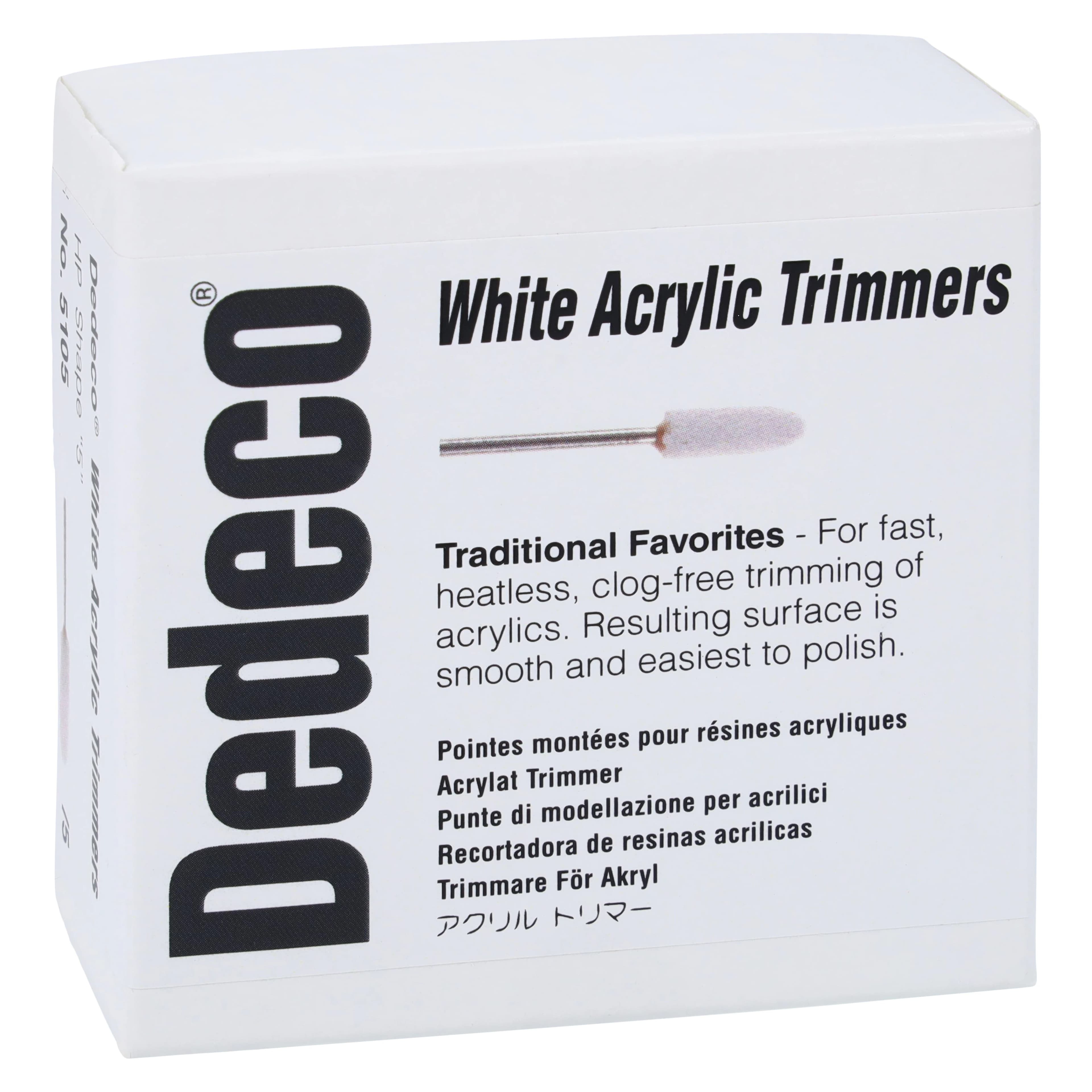 Dedeco Acrylic HP Trimmers, White, Shape #5, Medium Grit, 3/32" (2.35mm) Shank, 5/Box, 5105 - Acrylic Trimmers - White Shape 5 5/Bx - Image 1
