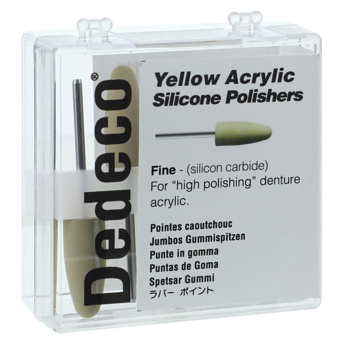 Dedeco Silicone Jumbos Acrylic Polisher, Shape E, Yellow, Fine Grit, HP 3/32" (2.35mm) Shank, 5/Box - Silicone Jumbos Acrylic Shape E Yellow-Fine 5/Bx - Image 1