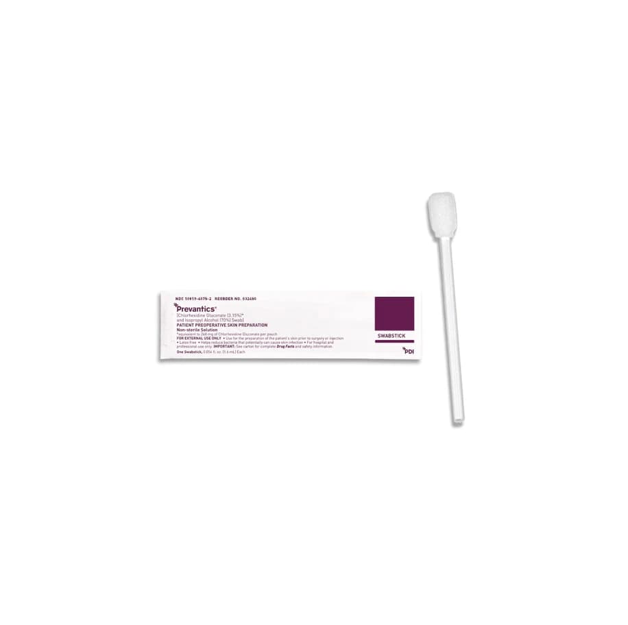 Prevantics Saturated Swabstick, 3.15% Chlorhexidine Gluconate (CHG)/70% Isopropyl Alcohol (IPA), 1.6 mL, Sterile, 4.75 x 6.5 in - Swabstick Prevantics - Image 1