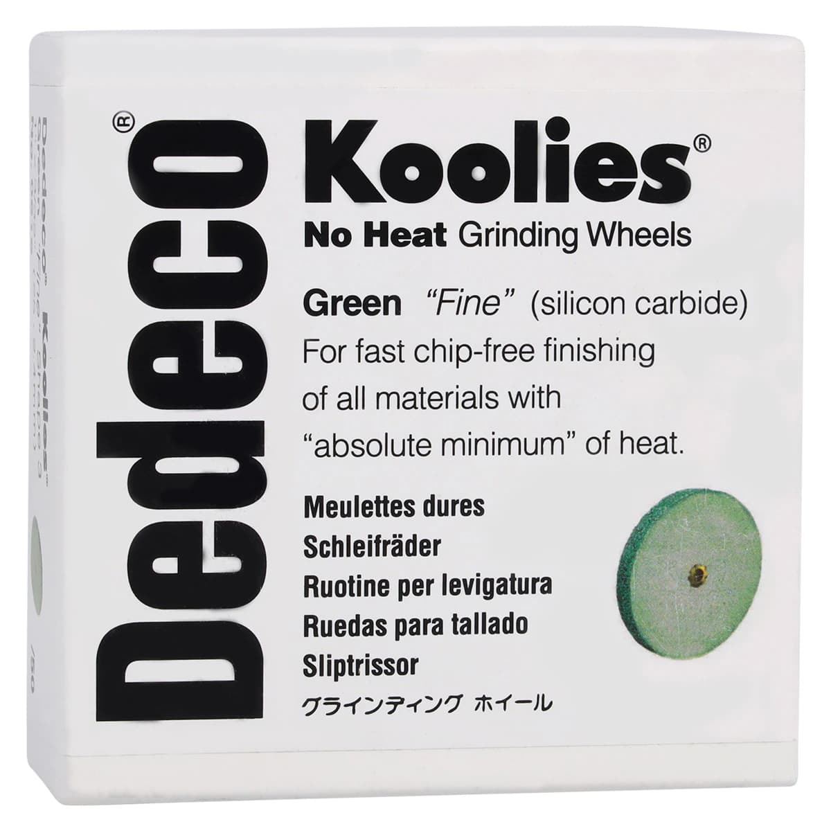 Dedeco Koolies Green #3 No Heat Grinding Wheels, Fine Silicon Carbide, 1" x 3/32", 50/Box - Koolies Green Shape-3 1''X3/32'' 50/Bx - Image 1