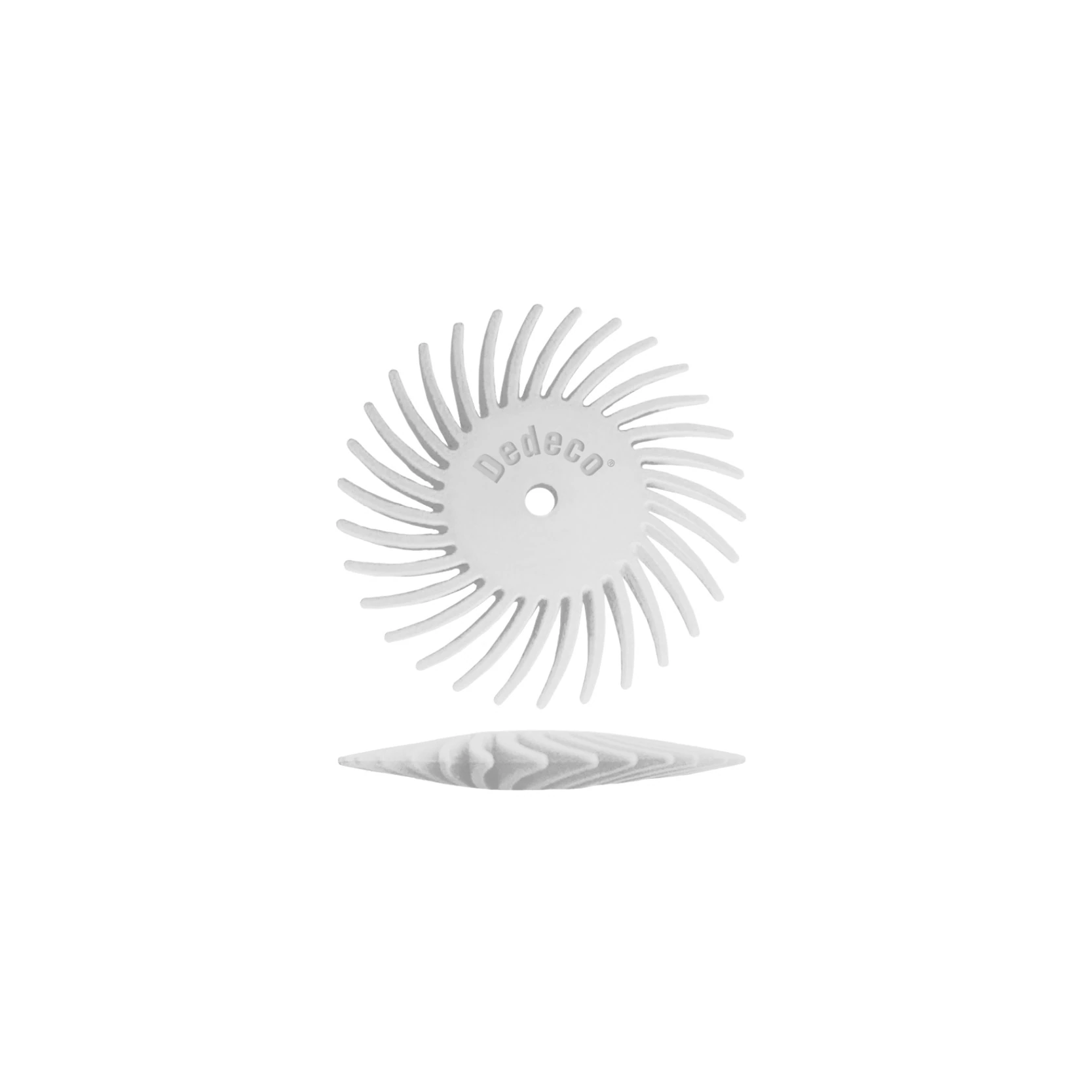 Dedeco Sunburst 5/8" Knife Edge Finishing Disc, Coarse, White, 90 Grit, 1/16" Arbor, 12/Box - Sunburst 5/8 Knife Edge - Image 1