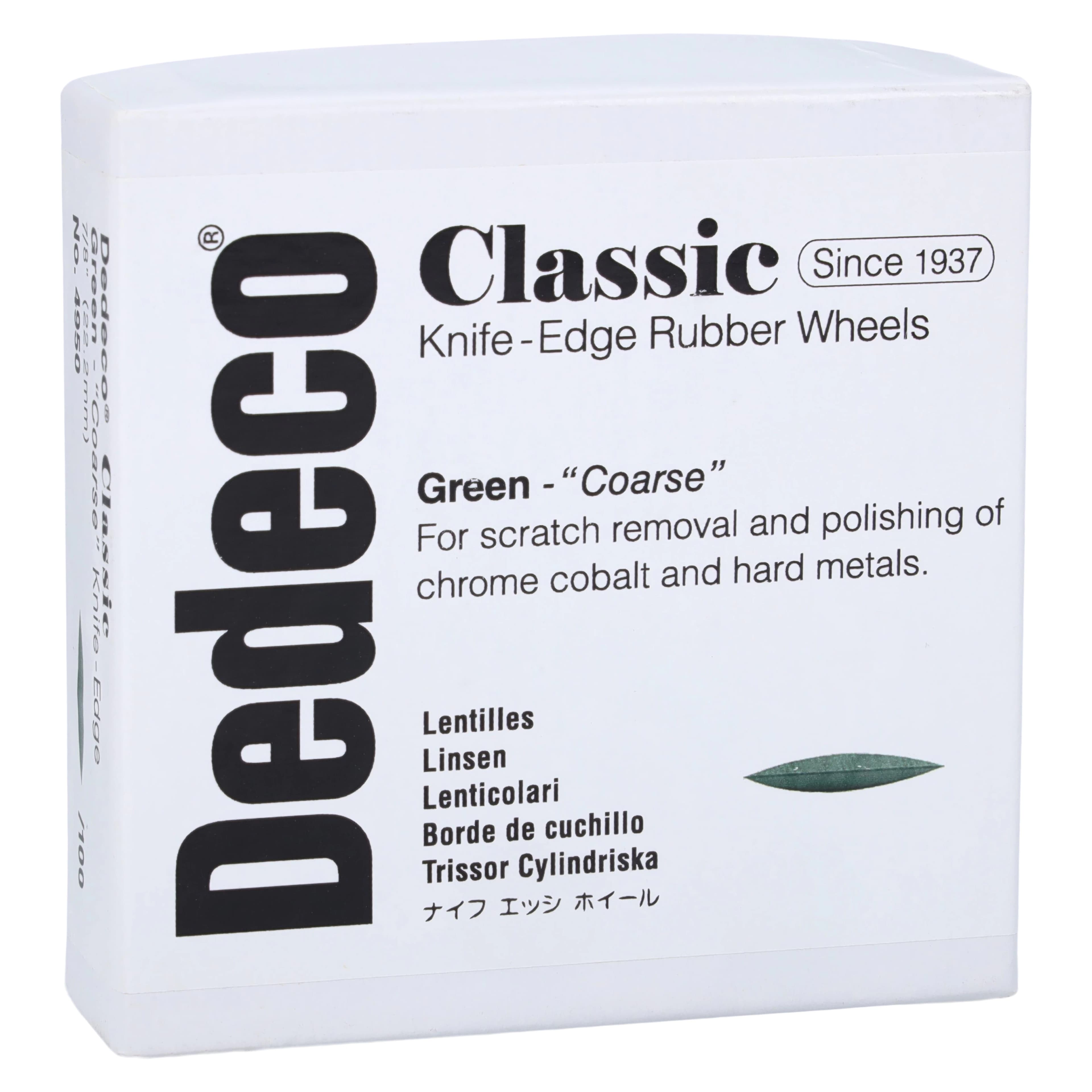 Dedeco Classic Knife-Edge Rubber Wheel, 7/8", Coarse, Green, 100/Box, #4950 - Green Knife-Edge Wheels 7/8'' 100/Bx - Image 1