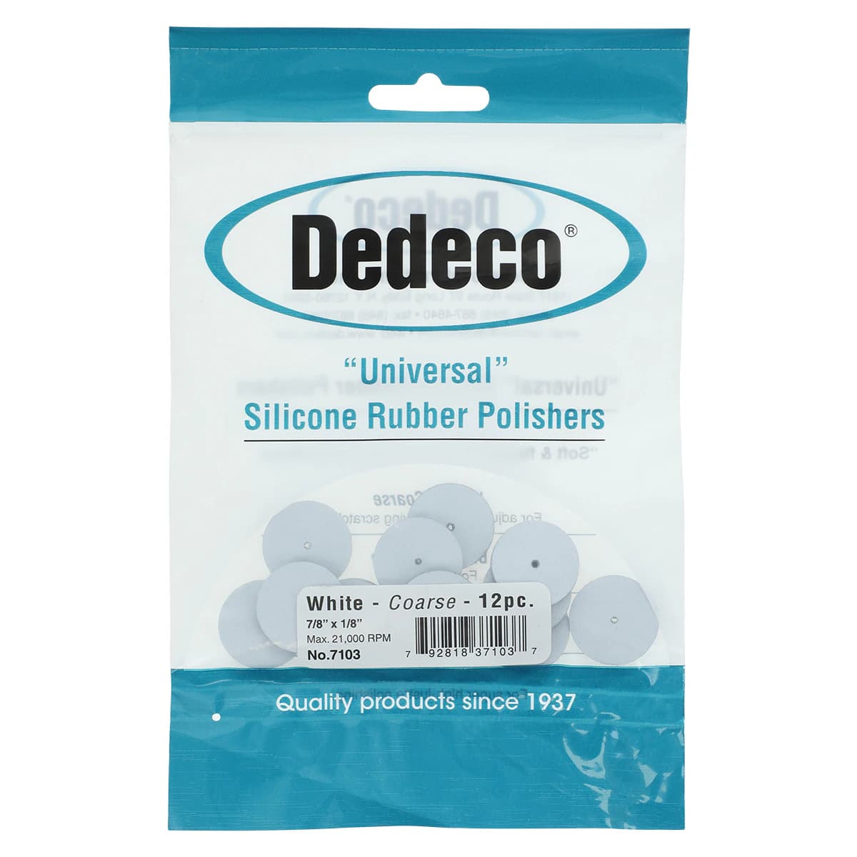 Dedeco Universal Silicone Rubber Polisher, White Coarse, Square-Edge, 7/8" x 1/8", 12/Pkg, 7103 - Polisher Universal Silicone Rubber, 12/Pkg - White Coarse 7/8” Square - Image 1