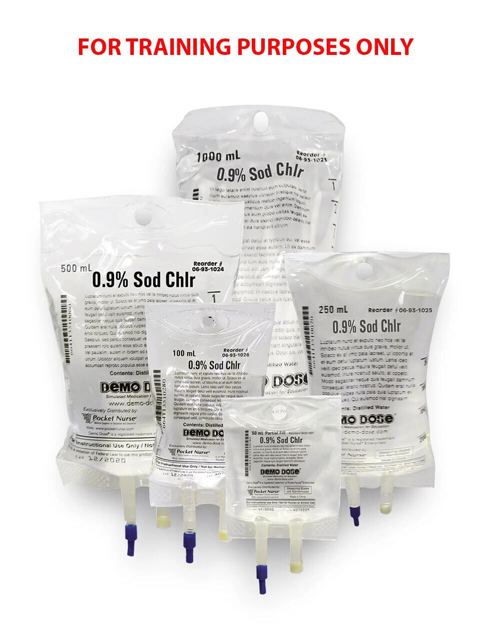 Pocket Nurse Training Demo Dose .9% NaCl Simulated IV Fluid, 1000 cc, Instruction Use Only - Training Demo Dose .9% NaCl - Image 1