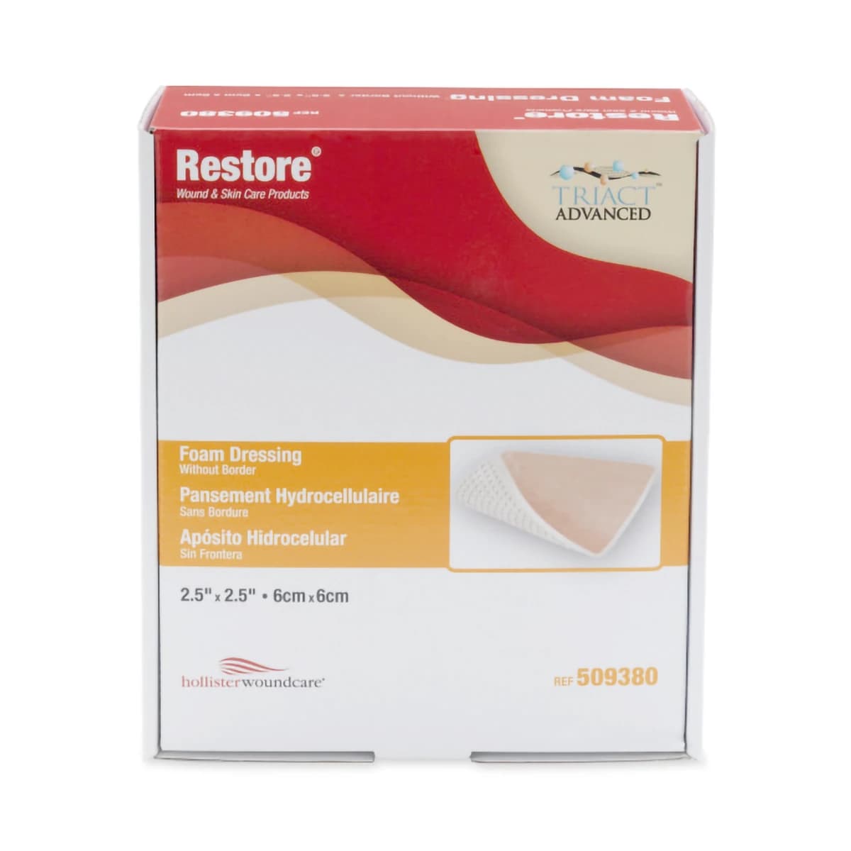 Restore Foam Non-Border Dressing, 2-1/2" x 2-1/2", Sterile, Soft Adhesive, Latex-Free - Dressing Foam Absrb Non-Border - Image 1