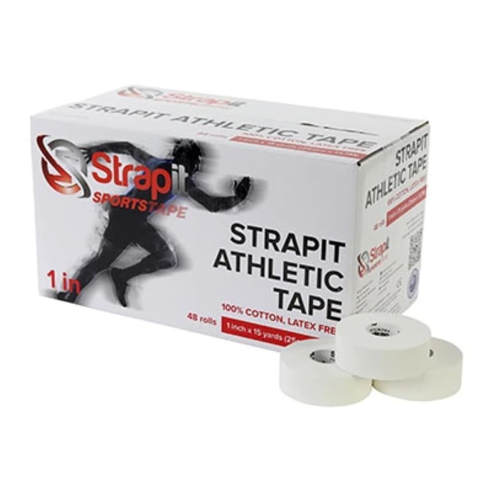 Strapit Athletic Tape, 100% Cotton, 1" x 15 yd, White, Latex-Free, 48/Box - Strapit Athletic Tape 1x15yd - Image 1