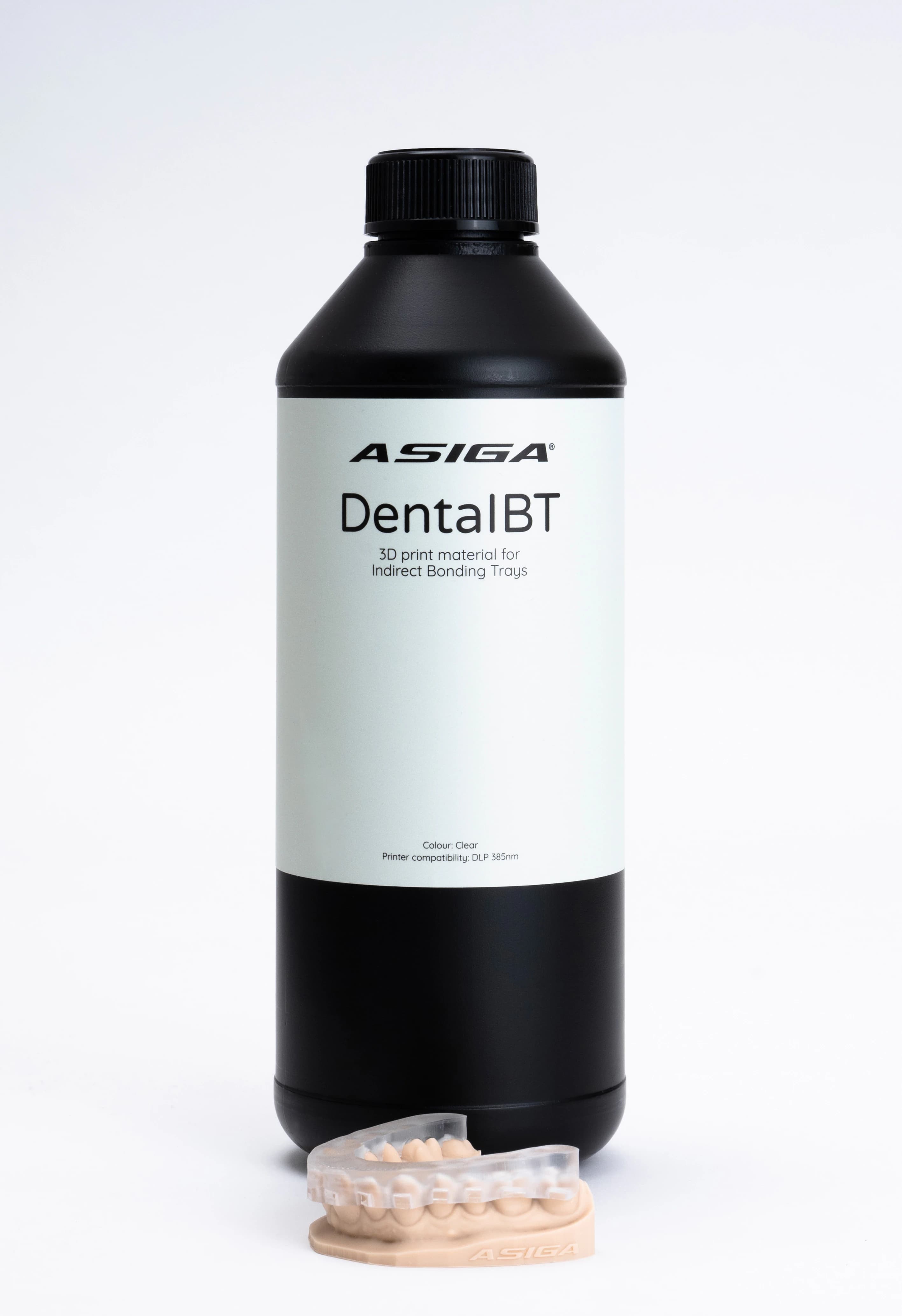 Asiga DentaIBT 3D Printing Resin for Indirect Bonding Trays, Clear, 1 kg Bottle - DentaIBT 1kg - Image 1