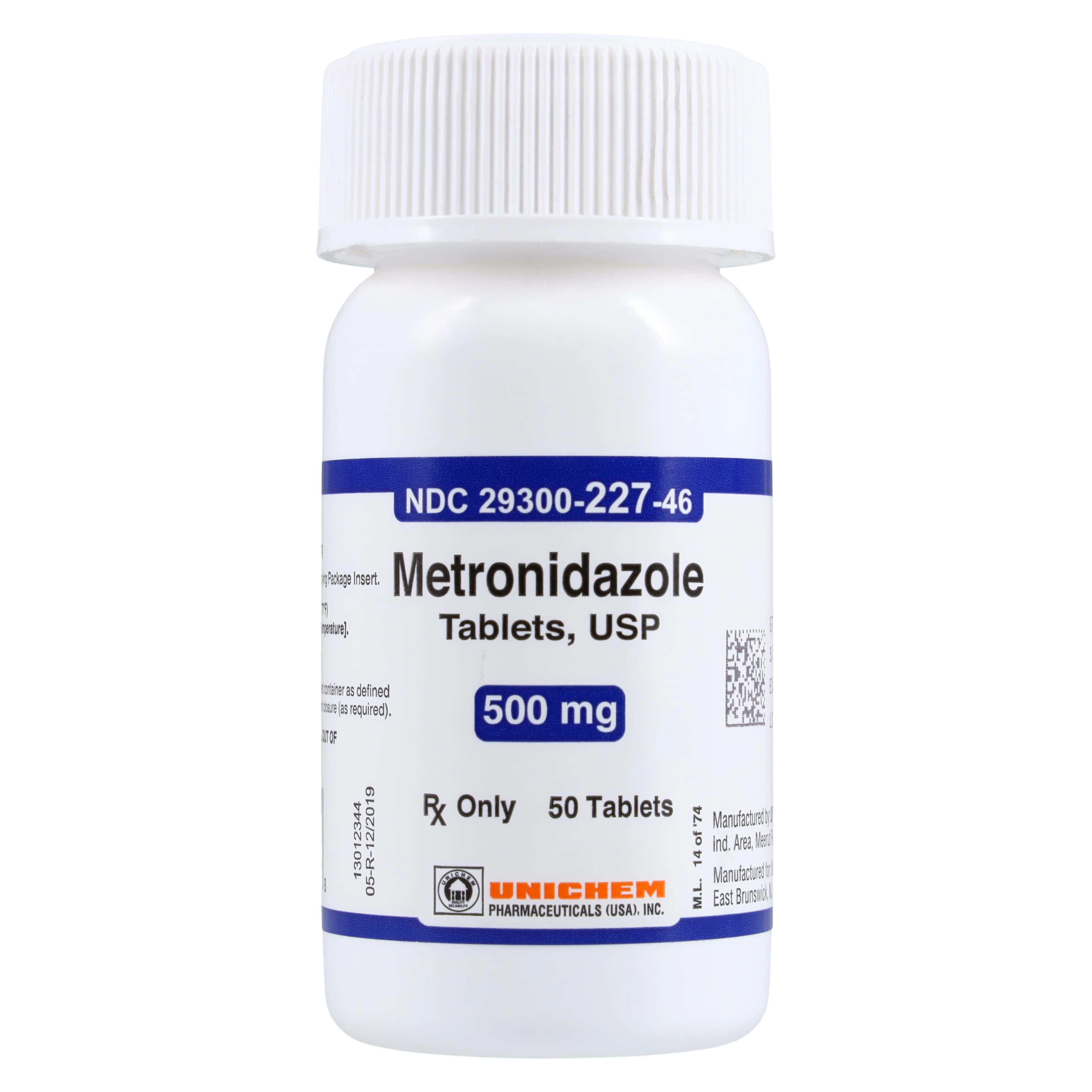 Metronidazole Tablets, 500mg, Unichem Pharmaceuticals, 50/Bottle - Metronidazole Tablets - Image 1
