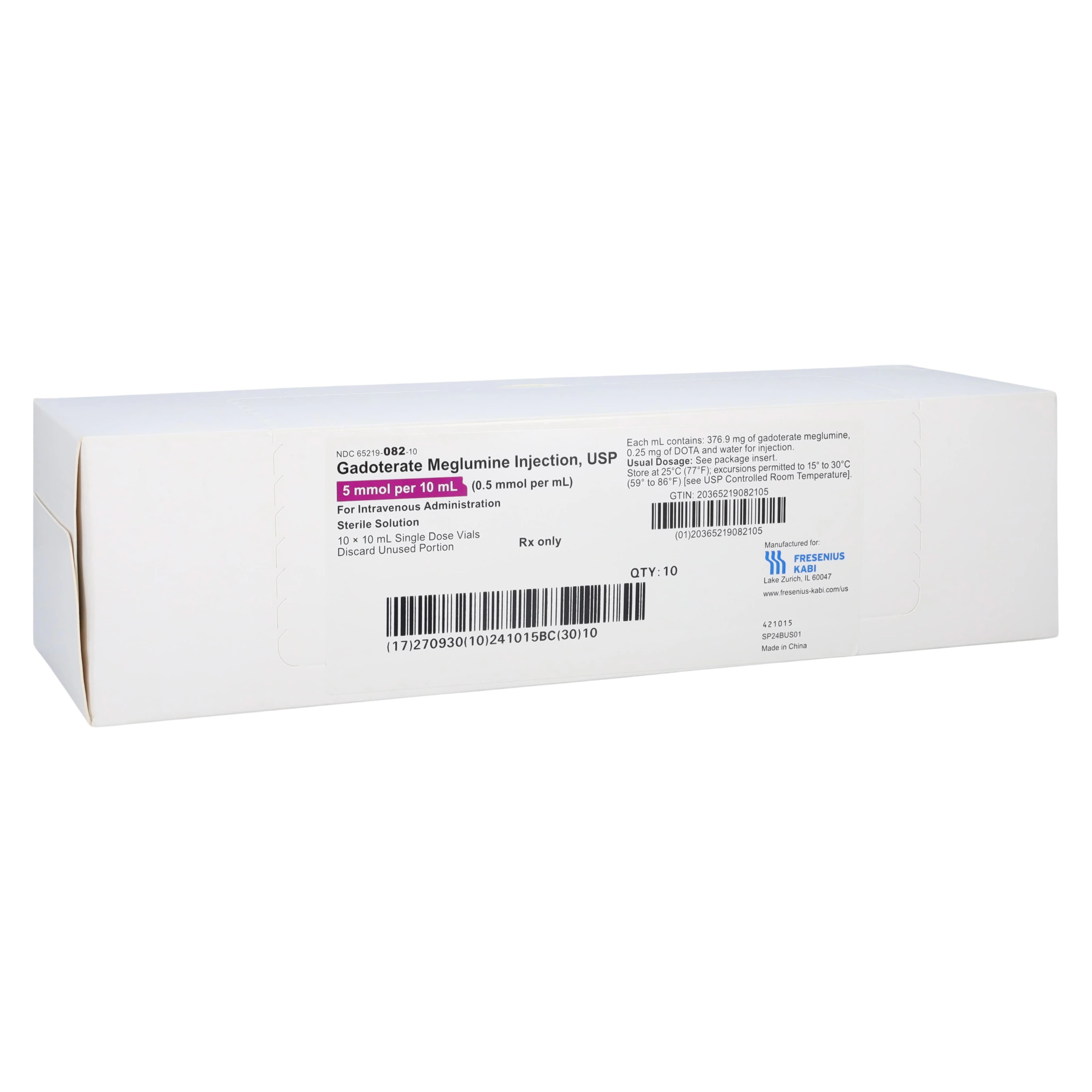 Gadoterate Meglumine Injection 0.5 mmol/mL, Single-Dose Vial, 10 mL, 10/Package - Gadoterate Meglumine SDV 10mL - Image 1