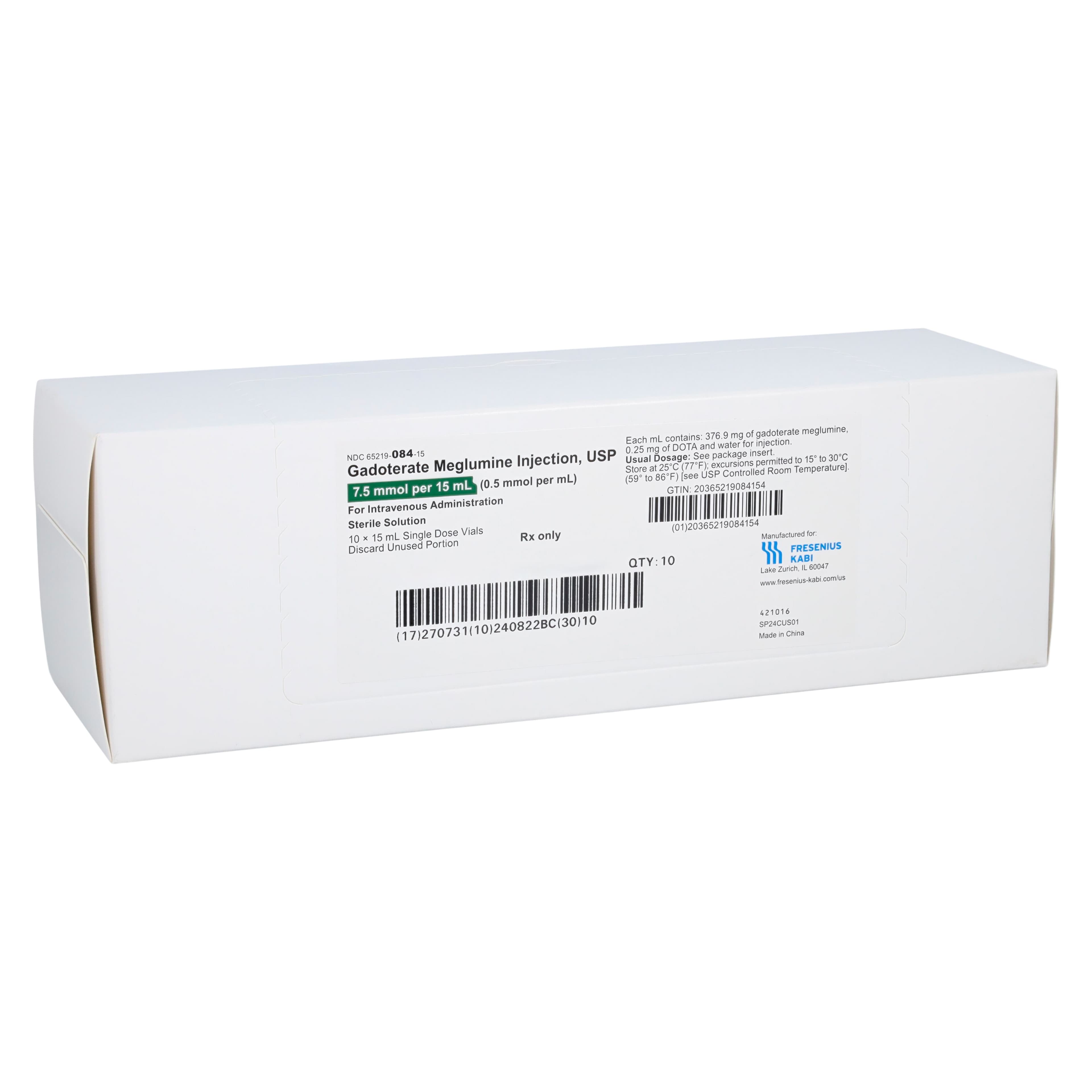 Gadoterate Meglumine Injection 0.5 mmol/mL, Single-Dose Vial, 15 mL, 10/Package - Gadoterate Meglum Inj SDV 15mL - Image 1