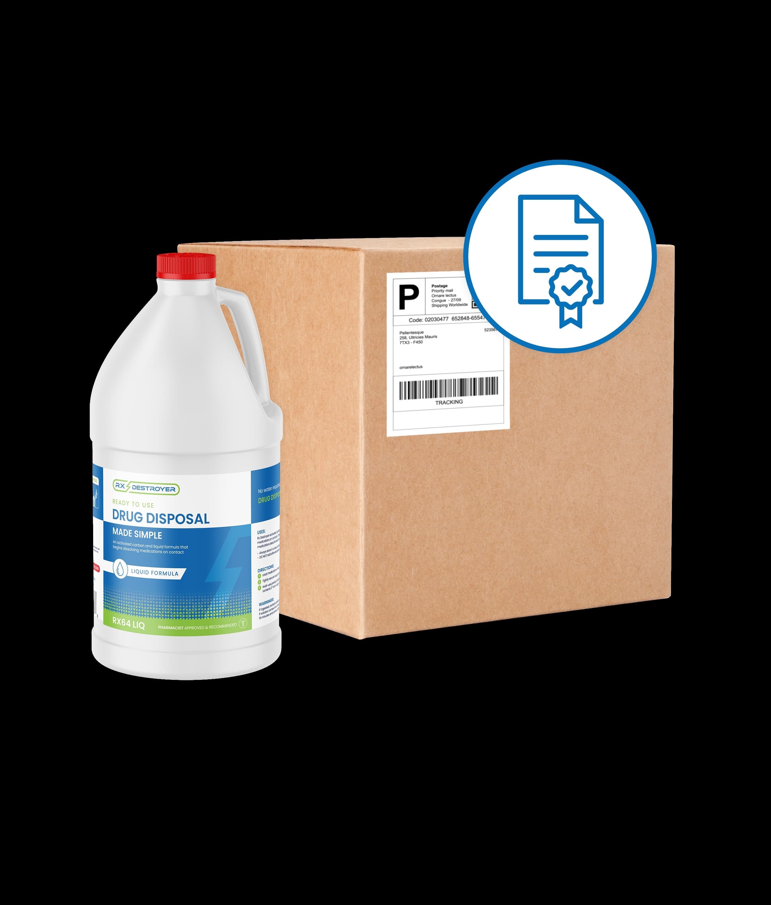 Rx Destroyer Drug Disposal Mail Back Service for Liquids, 64 oz, 4/Case - Rx Destroyer Liquids Mail Back - Image 1