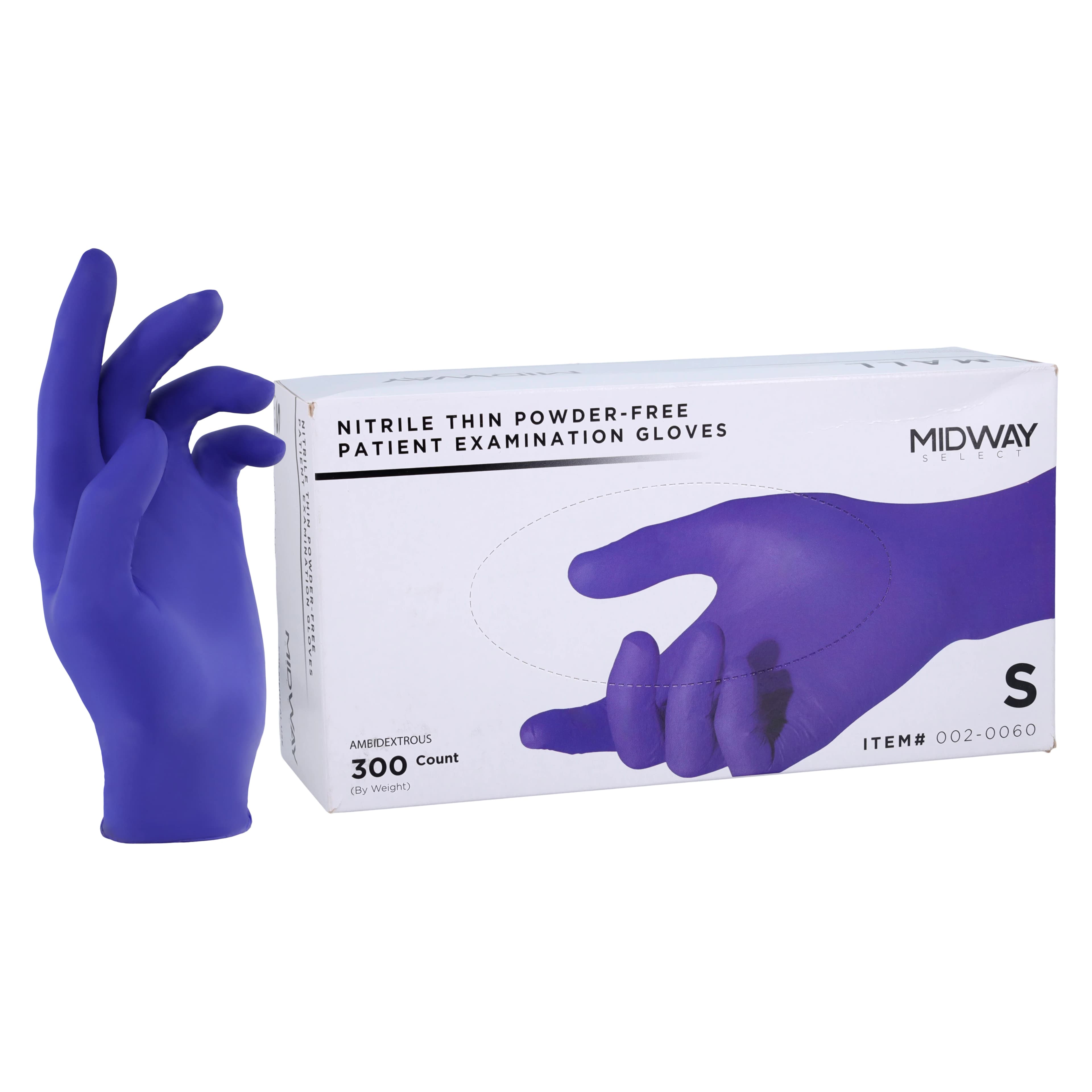 Midway Nitrile Powder-Free Examination Gloves, Small, Purple, Non-Sterile, 300/Box - Midway Nitrile PF Glove - Image 1