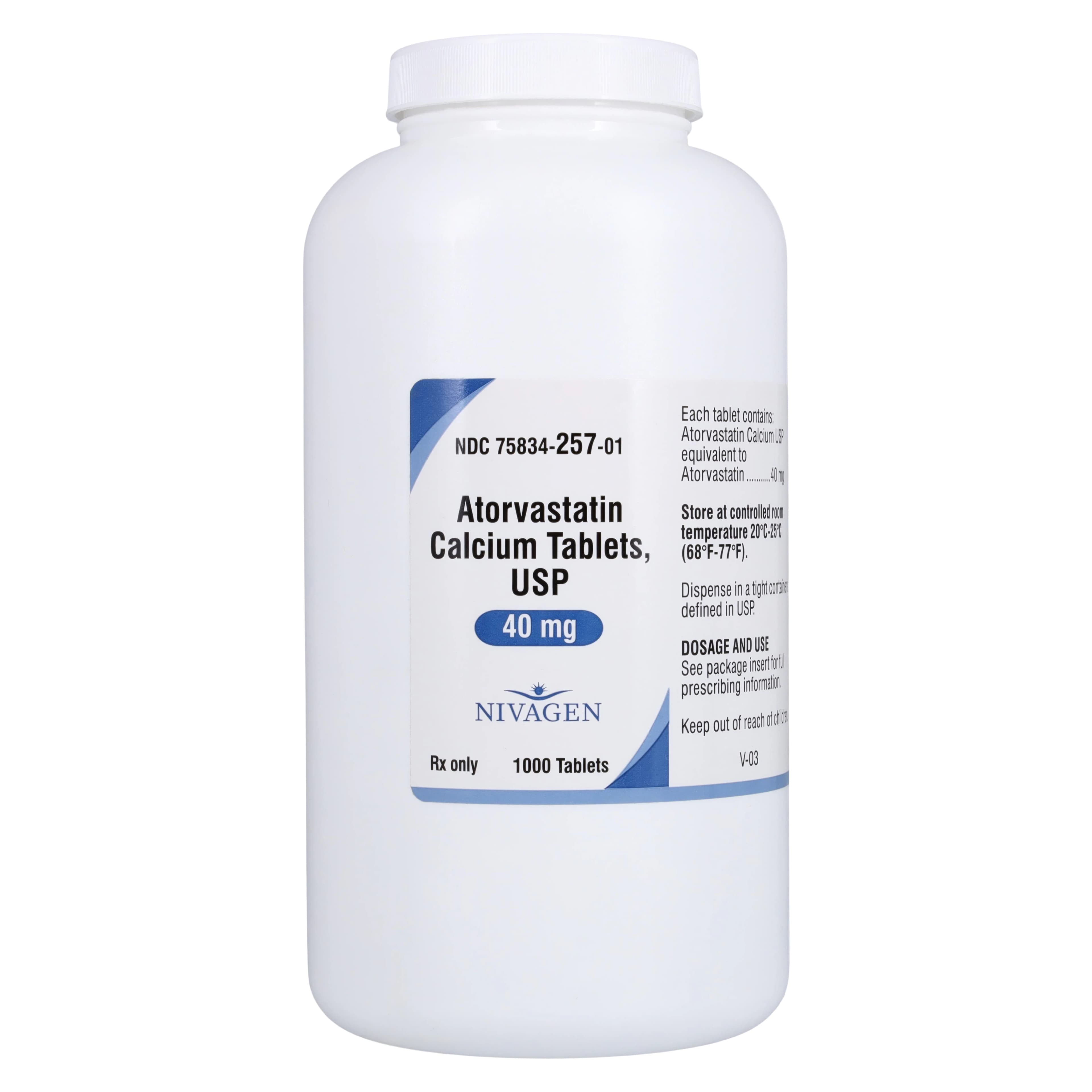 Atorvastatin Calcium Tablets, 40mg, 1000/Bottle, Nivagen Pharmaceuticals Inc - Atorvastatin Calcium Tablets - Image 1