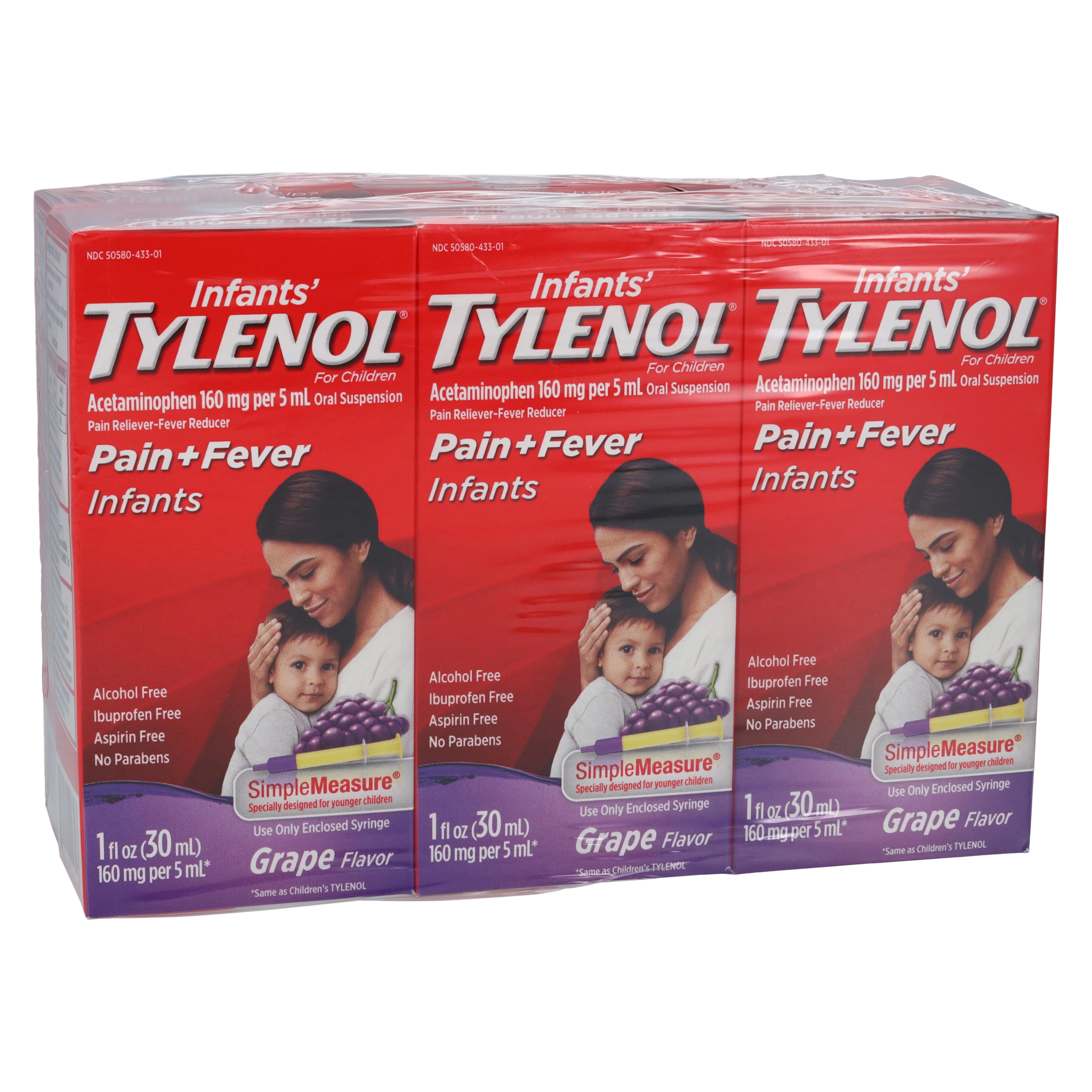 Tylenol Infant Liquid, 160 mg/5 mL, Grape, 1 oz Dropper Bottle, 6/Pack - TYLENOL INFNT DROPS 160mg/5mL - Image 1