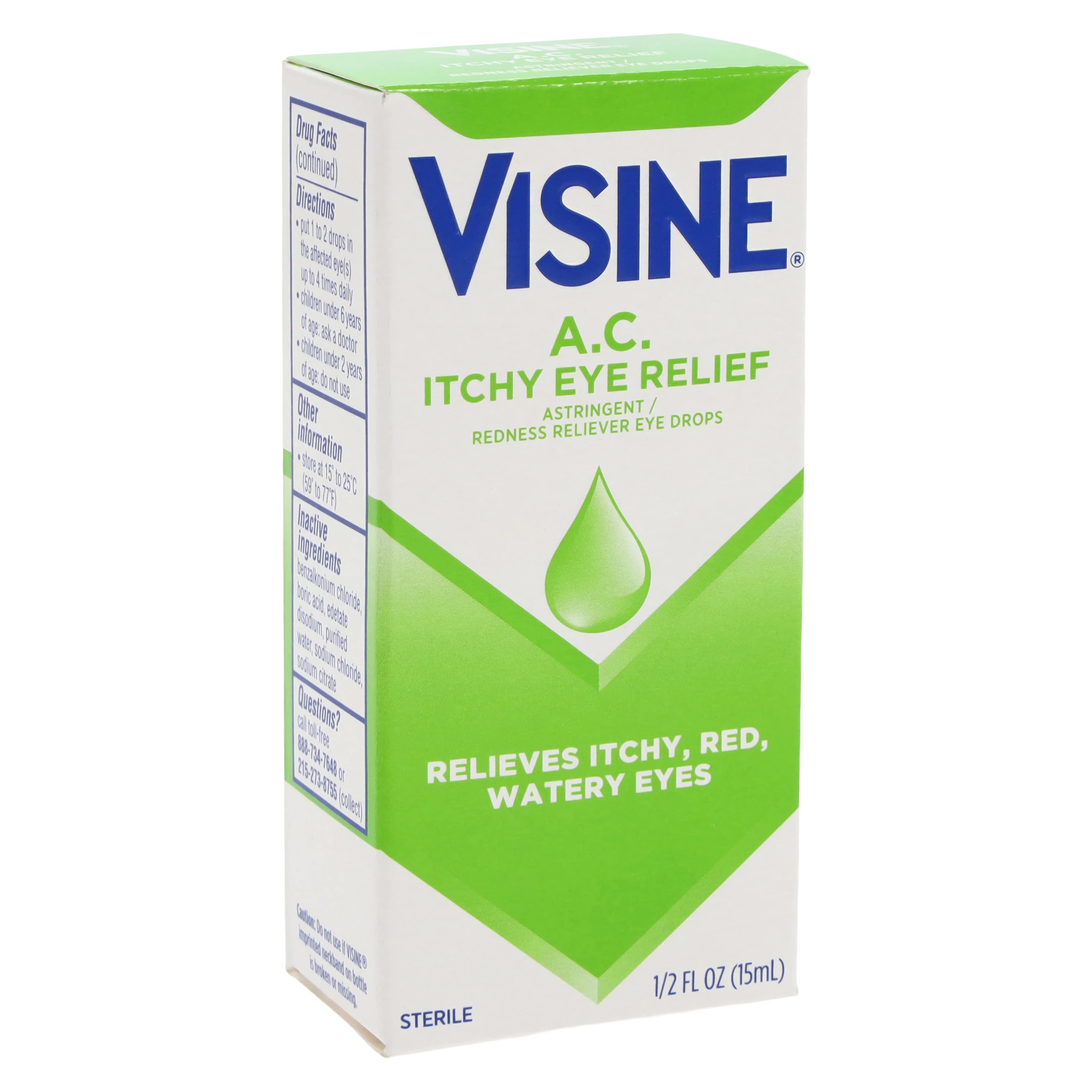 Visine A.C. Eye Drops, Itch & Redness Relief, Adult/Children 6+, 0.5 oz, 3/Pack - VISINE A.C. DROPS/REDNESS - Image 1